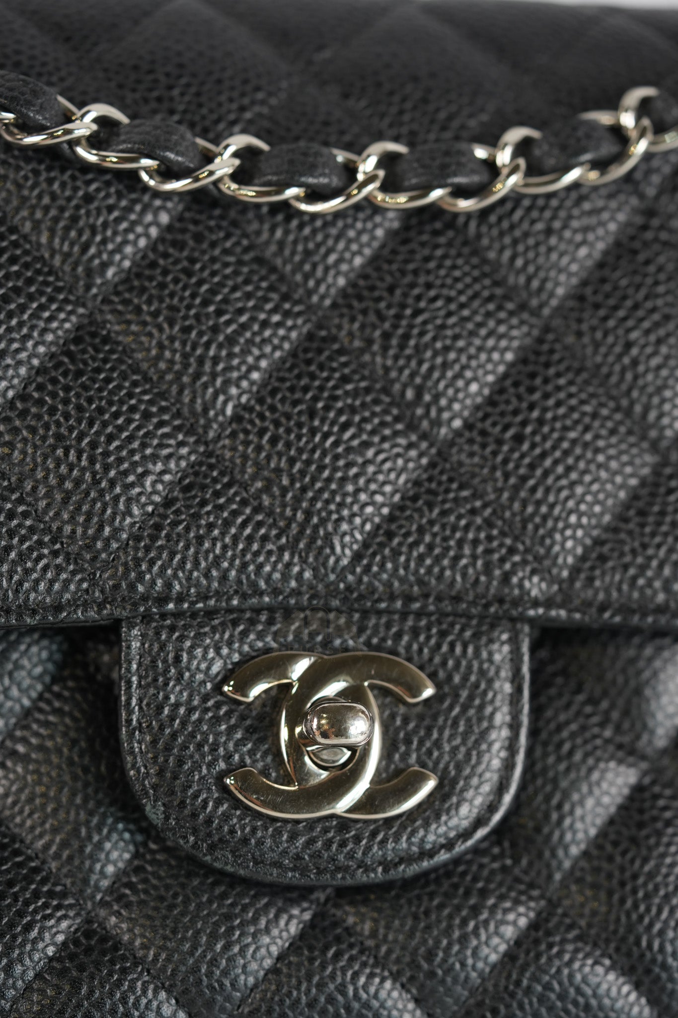 Classic Double Flap Medium in Black Quilted Caviar Leather and Silver Hardware Series 17 | Purse Maison Luxury Bags Shop