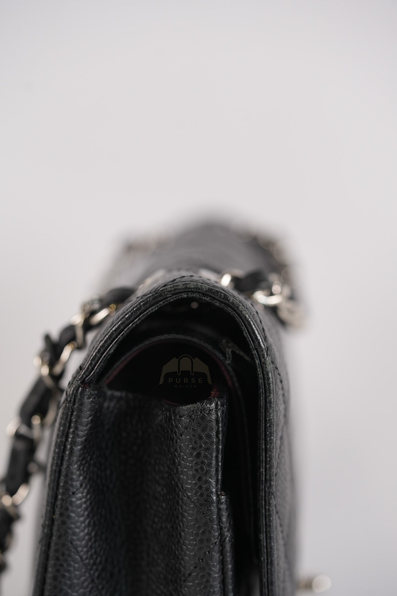 Classic Double Flap Medium in Black Quilted Caviar Leather and Silver Hardware Series 17 | Purse Maison Luxury Bags Shop