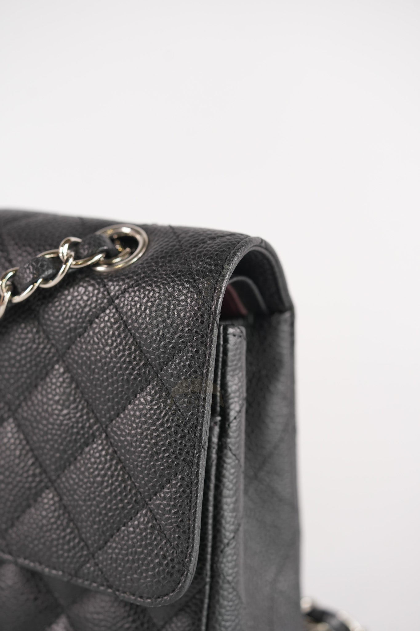 Classic Double Flap Medium in Black Quilted Caviar Leather and Silver Hardware Series 17 | Purse Maison Luxury Bags Shop