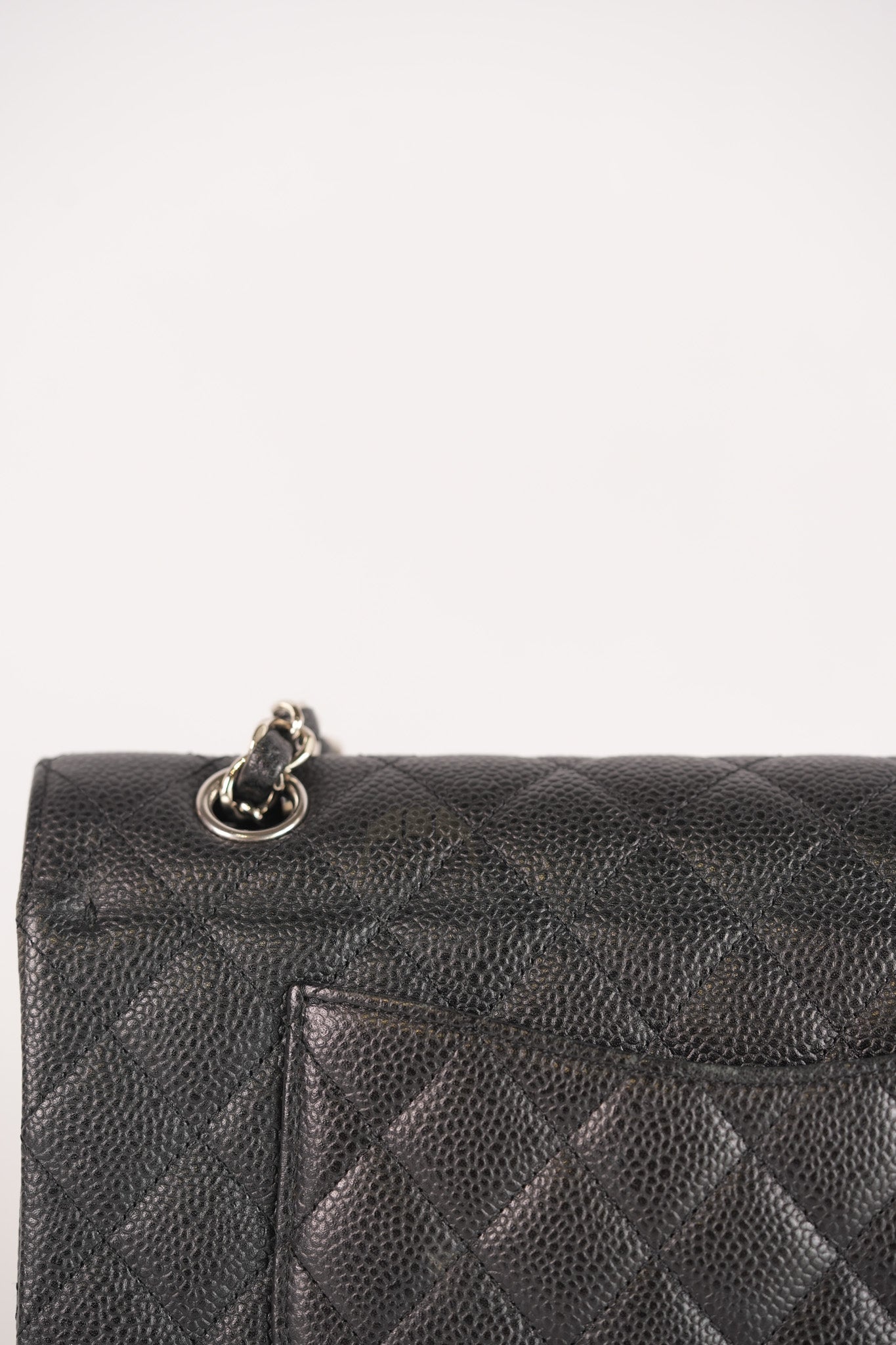 Classic Double Flap Medium in Black Quilted Caviar Leather and Silver Hardware Series 17 | Purse Maison Luxury Bags Shop