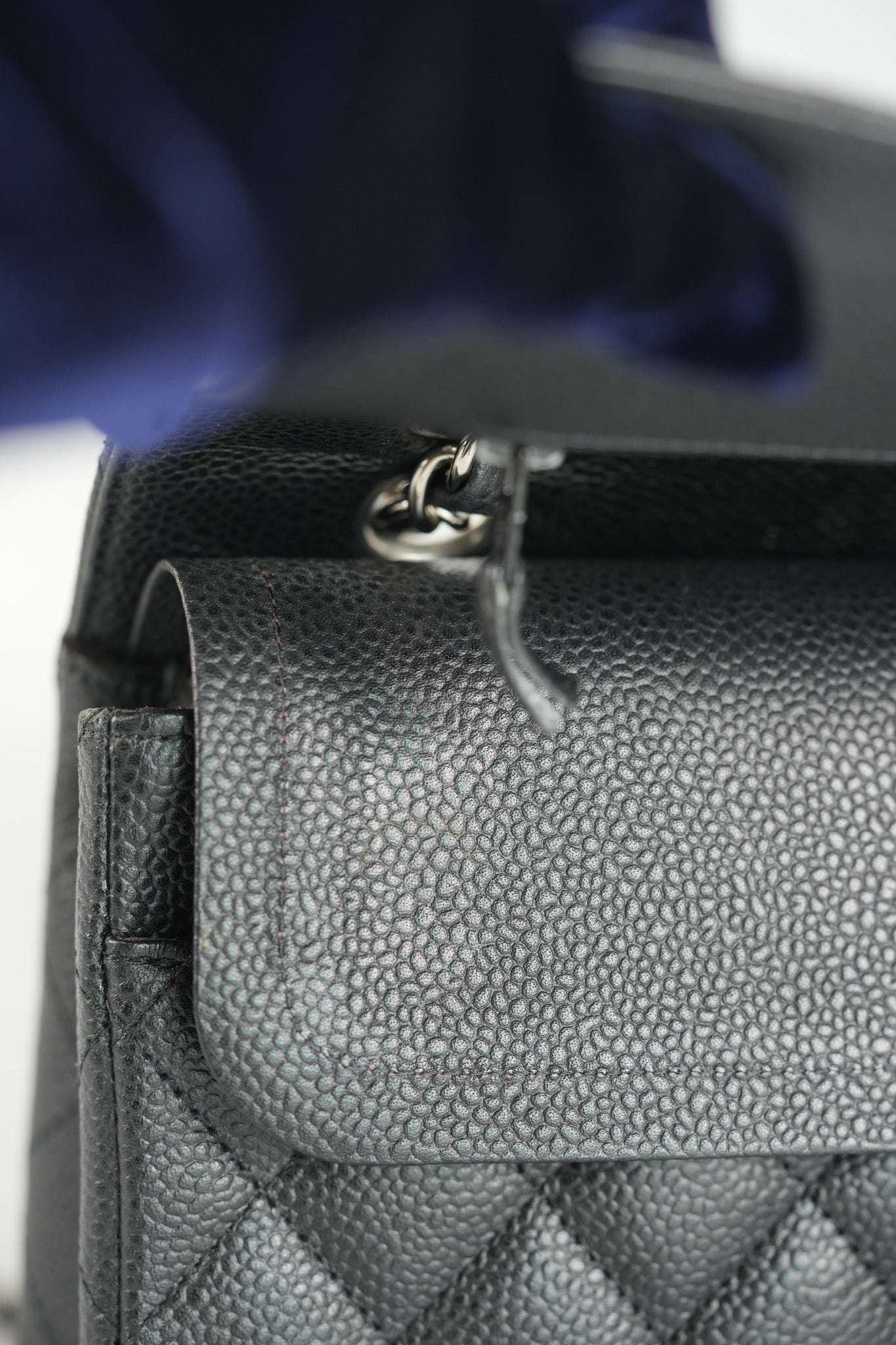 Classic Double Flap Medium in Black Quilted Caviar Leather and Silver Hardware Series 17 | Purse Maison Luxury Bags Shop