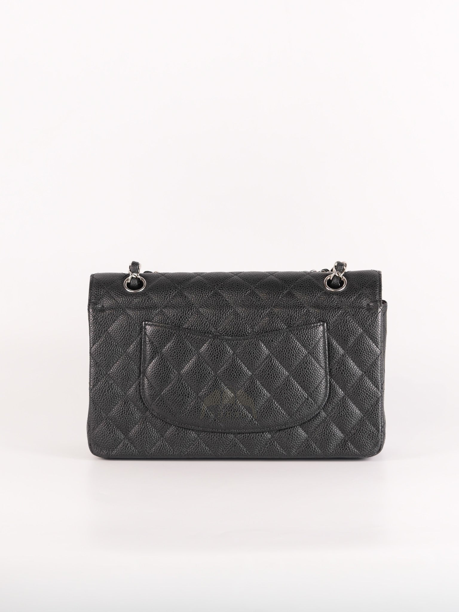 Classic Double Flap Medium in Black Quilted Caviar Leather and Silver Hardware Series 17 | Purse Maison Luxury Bags Shop