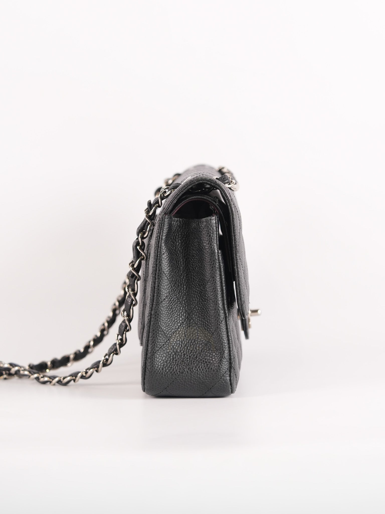 Classic Double Flap Medium in Black Quilted Caviar Leather and Silver Hardware Series 17 | Purse Maison Luxury Bags Shop