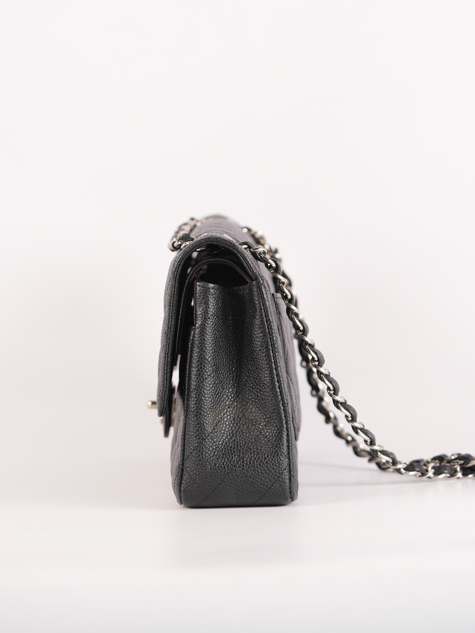 Classic Double Flap Medium in Black Quilted Caviar Leather and Silver Hardware Series 17 | Purse Maison Luxury Bags Shop