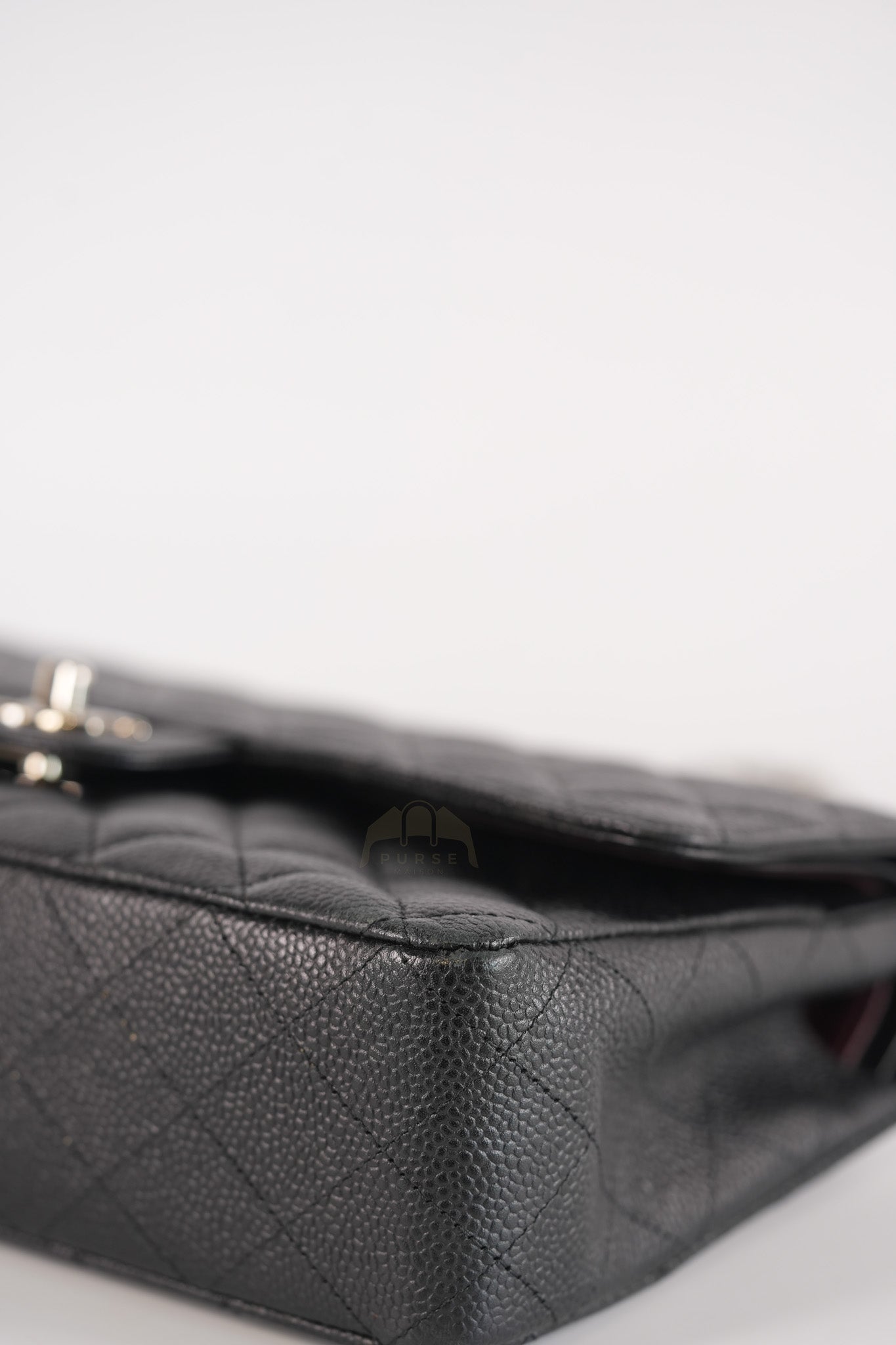 Classic Double Flap Medium in Black Quilted Caviar Leather and Silver Hardware Series 17 | Purse Maison Luxury Bags Shop