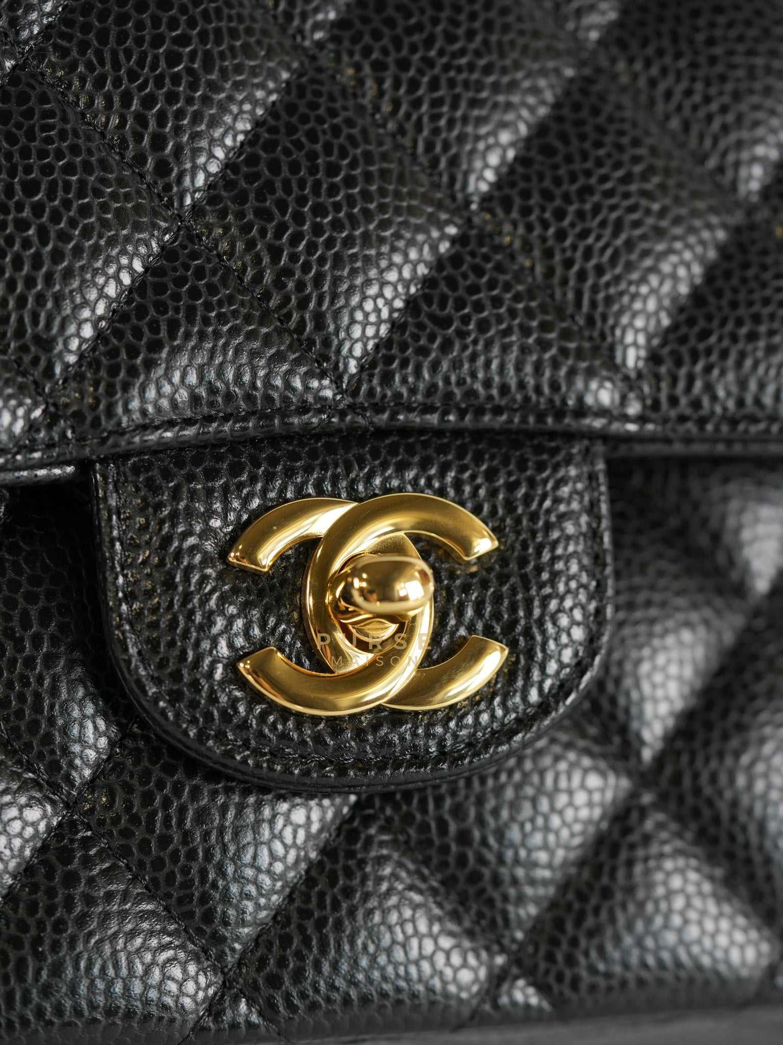 Classic Double Flap Medium in Black Quilted Caviar Leather & Gold Hardware Microchip | Purse Maison Luxury Bags Shop