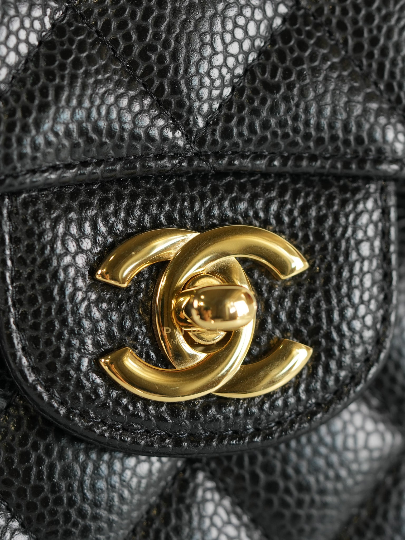 Classic Double Flap Medium in Black Quilted Caviar Leather & Gold Hardware Microchip | Purse Maison Luxury Bags Shop