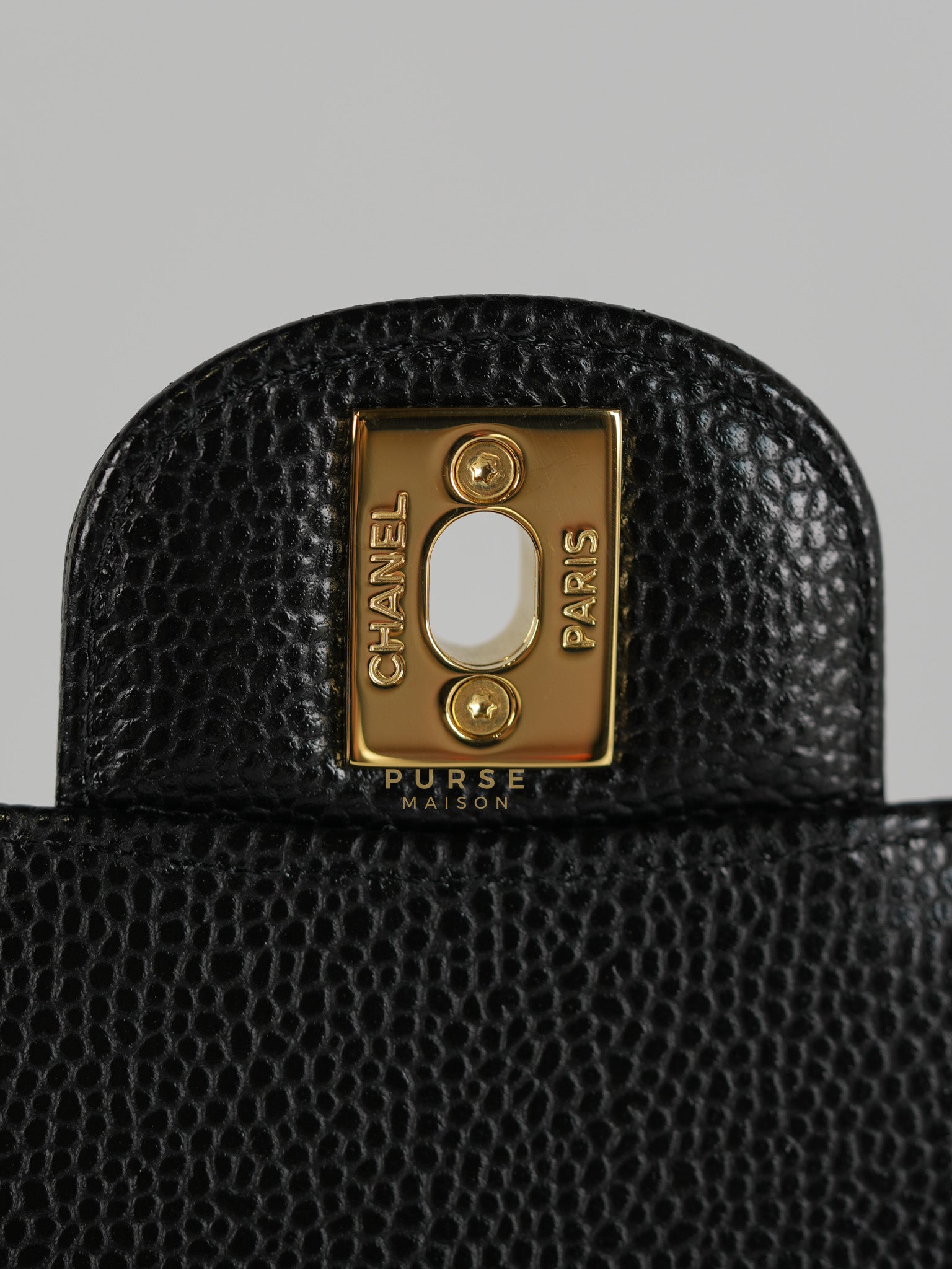 Classic Double Flap Medium in Black Quilted Caviar Leather & Gold Hardware Microchip | Purse Maison Luxury Bags Shop