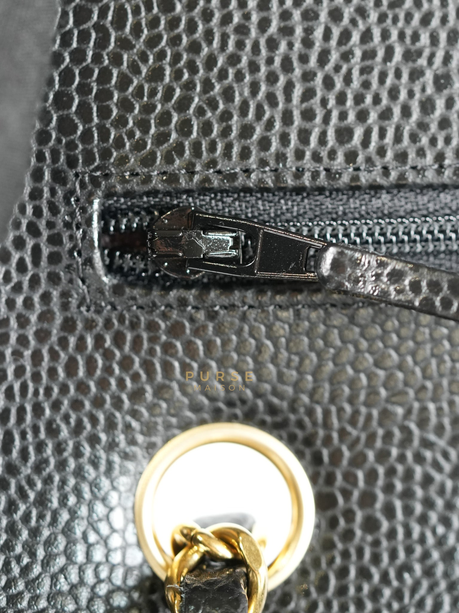 Classic Double Flap Medium in Black Quilted Caviar Leather & Gold Hardware Microchip | Purse Maison Luxury Bags Shop