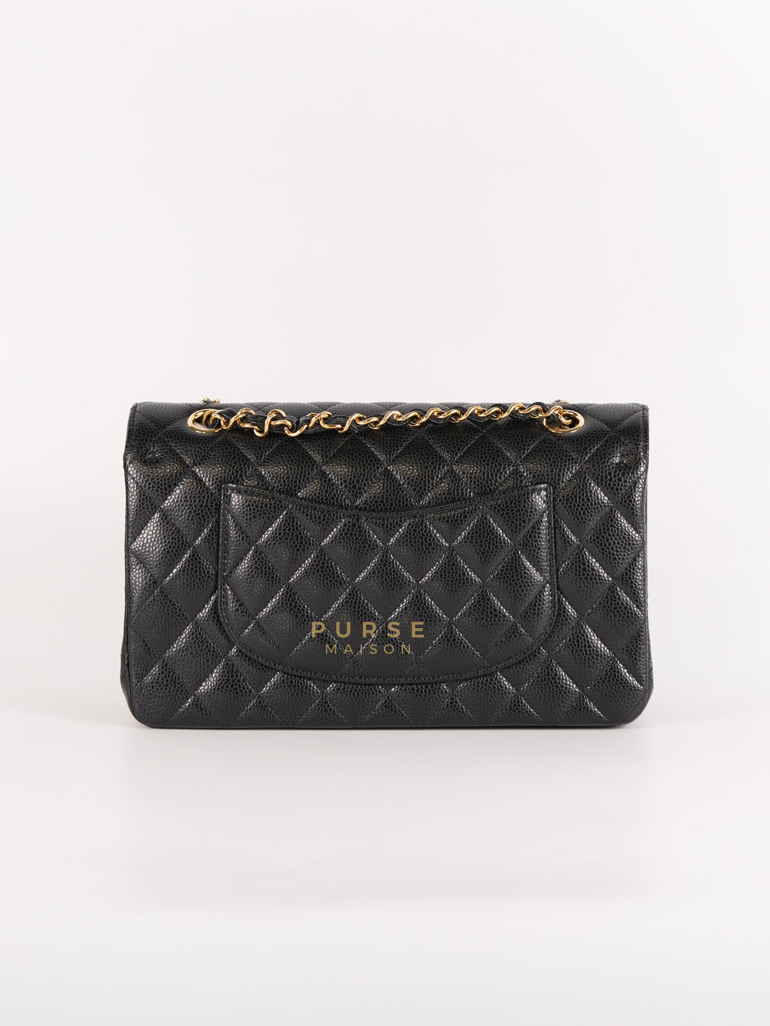 Classic Double Flap Medium in Black Quilted Caviar Leather & Gold Hardware Microchip | Purse Maison Luxury Bags Shop