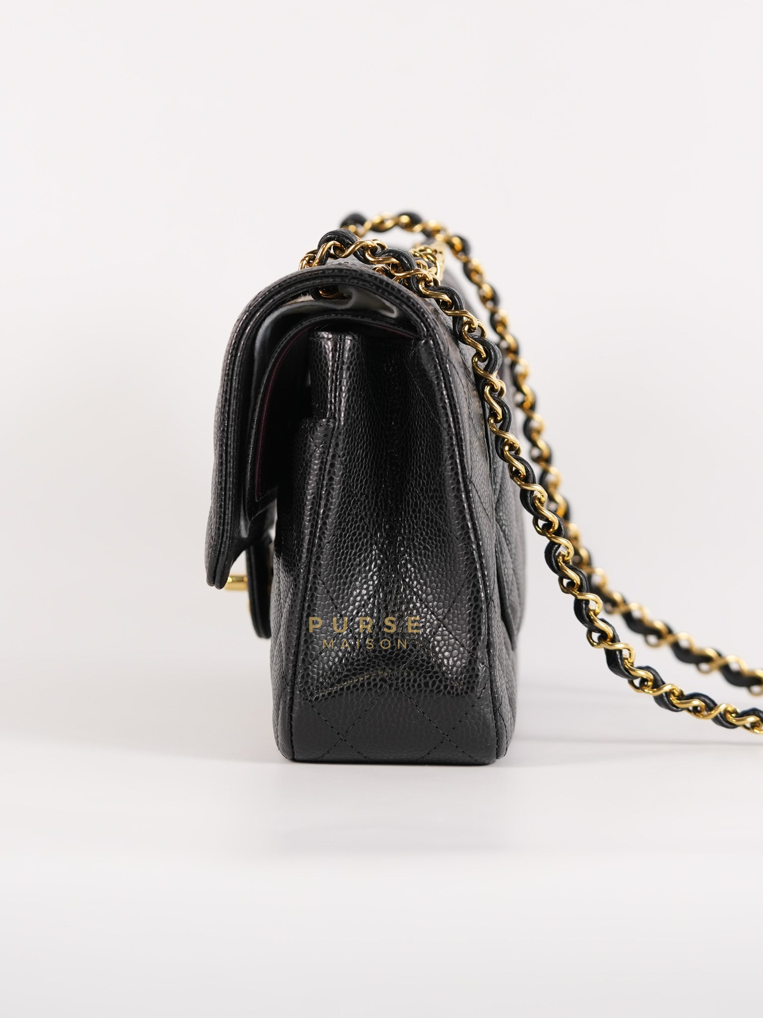 Classic Double Flap Medium in Black Quilted Caviar Leather & Gold Hardware Microchip | Purse Maison Luxury Bags Shop