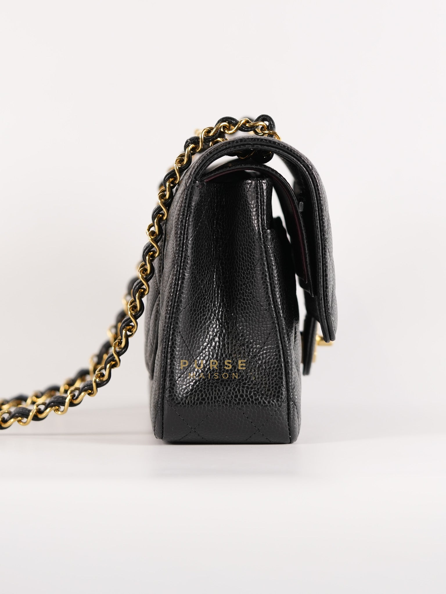 Classic Double Flap Medium in Black Quilted Caviar Leather & Gold Hardware Microchip | Purse Maison Luxury Bags Shop