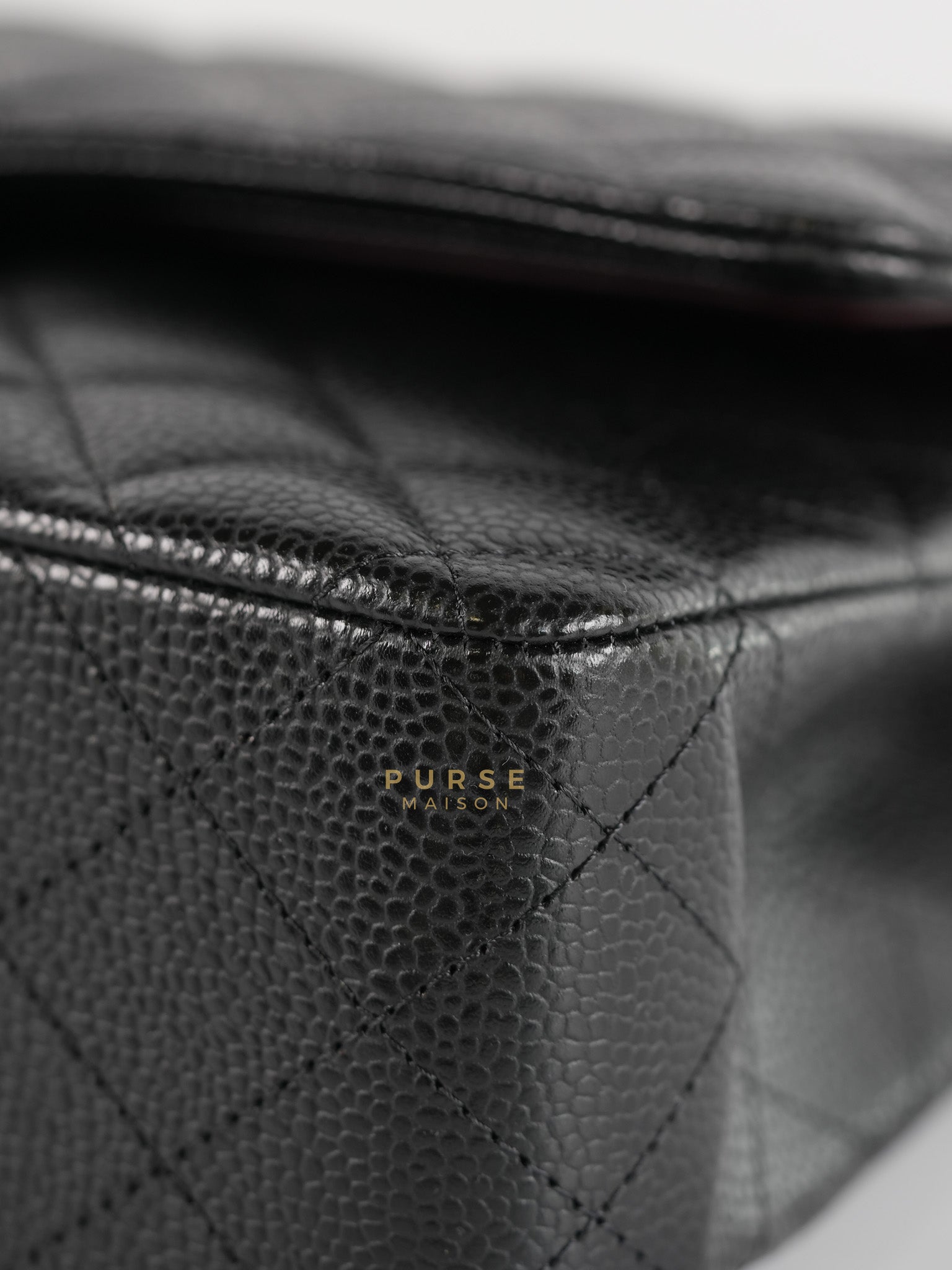 Classic Double Flap Medium in Black Quilted Caviar Leather & Gold Hardware Microchip | Purse Maison Luxury Bags Shop