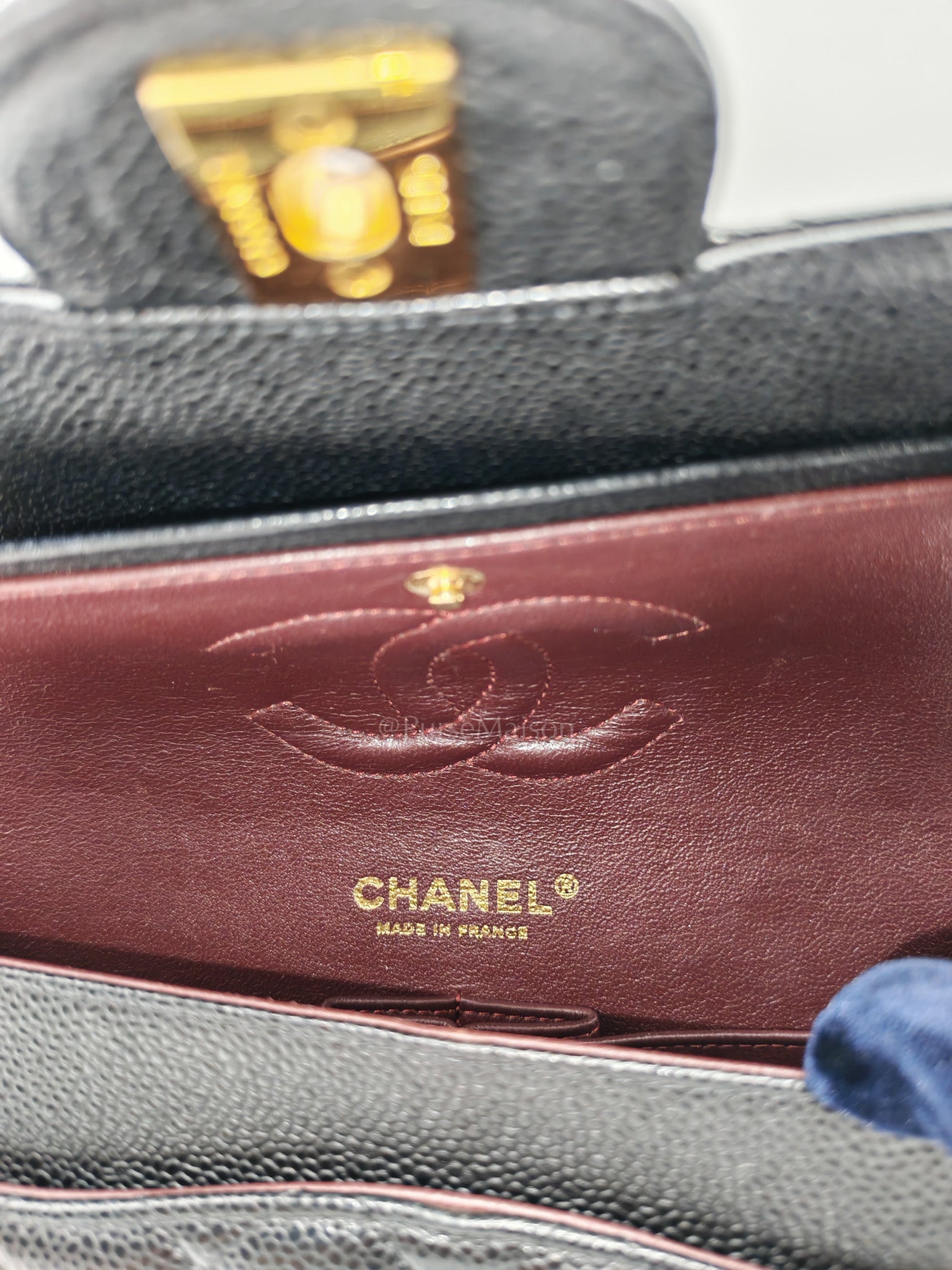 Classic Double Flap Medium in Black Quilted Caviar Leather & Gold Hardware Series 20 | Purse Maison Luxury Bags Shop