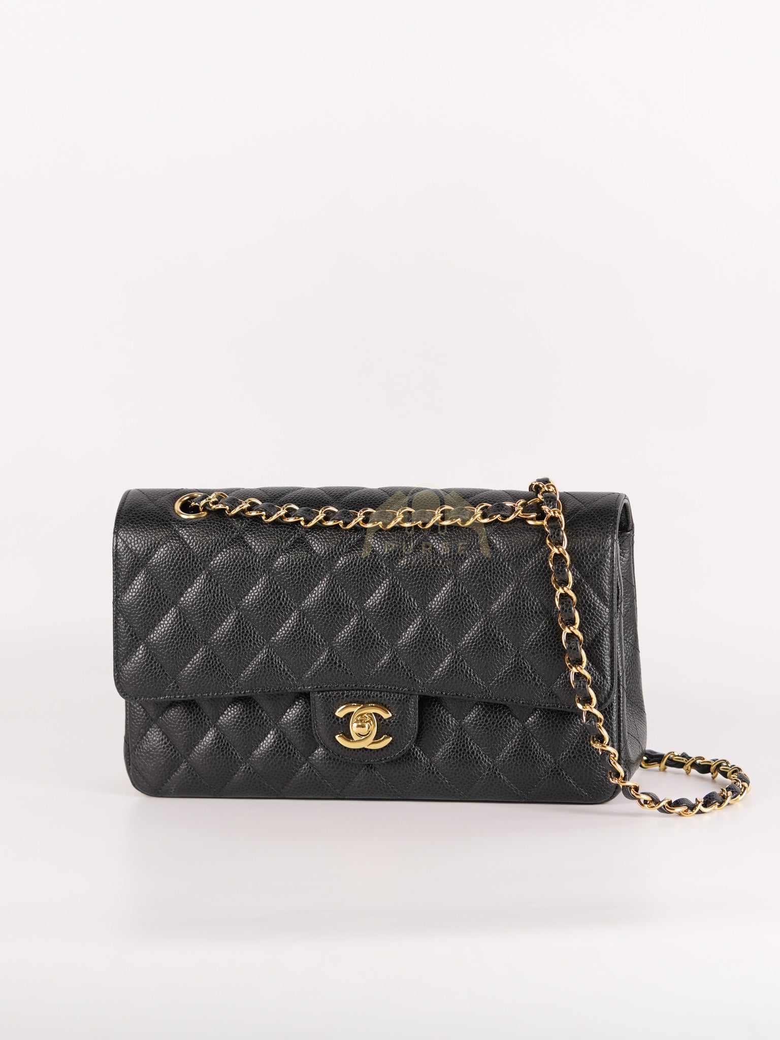 Classic Double Flap Medium in Black Quilted Caviar Leather & Gold Hardware Series 23 | Purse Maison Luxury Bags Shop