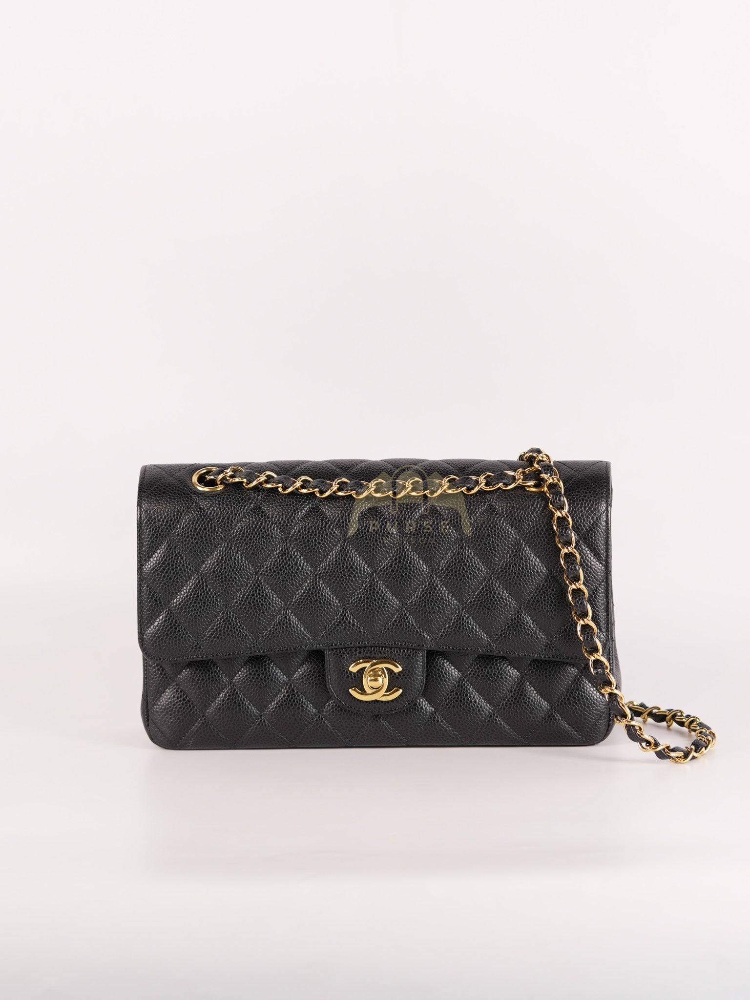 Classic Double Flap Medium in Black Quilted Caviar Leather & Gold Hardware Series 23 | Purse Maison Luxury Bags Shop