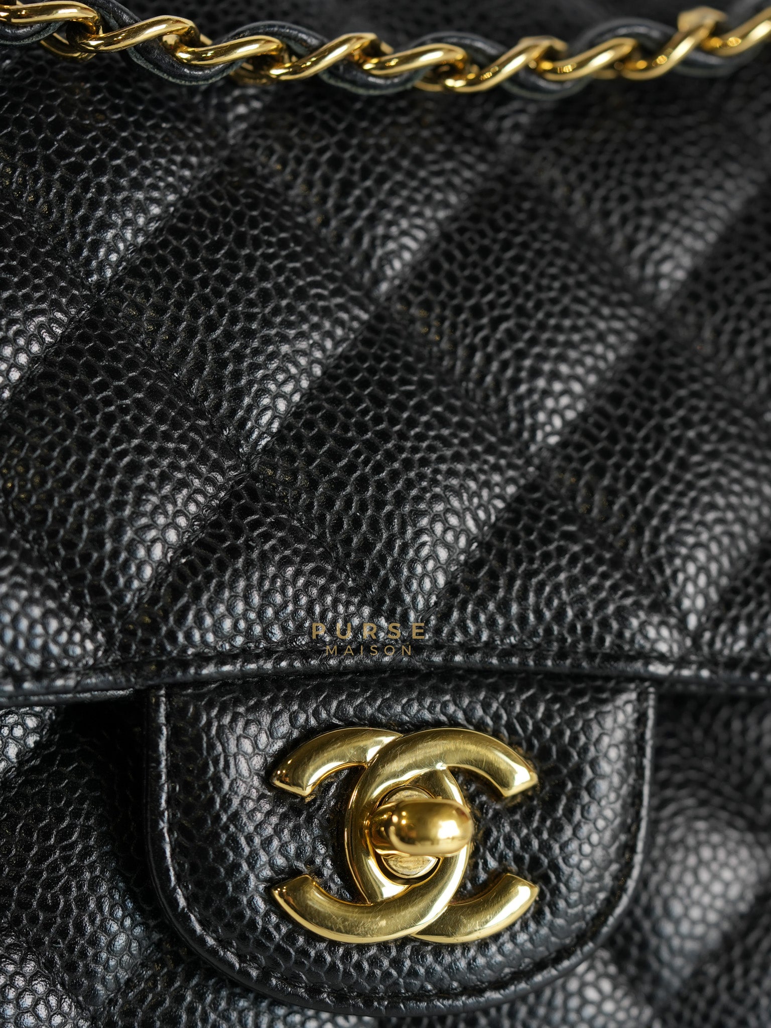 Classic Double Flap Medium in Black Quilted Caviar Leather & Gold Hardware Series 25 | Purse Maison Luxury Bags Shop