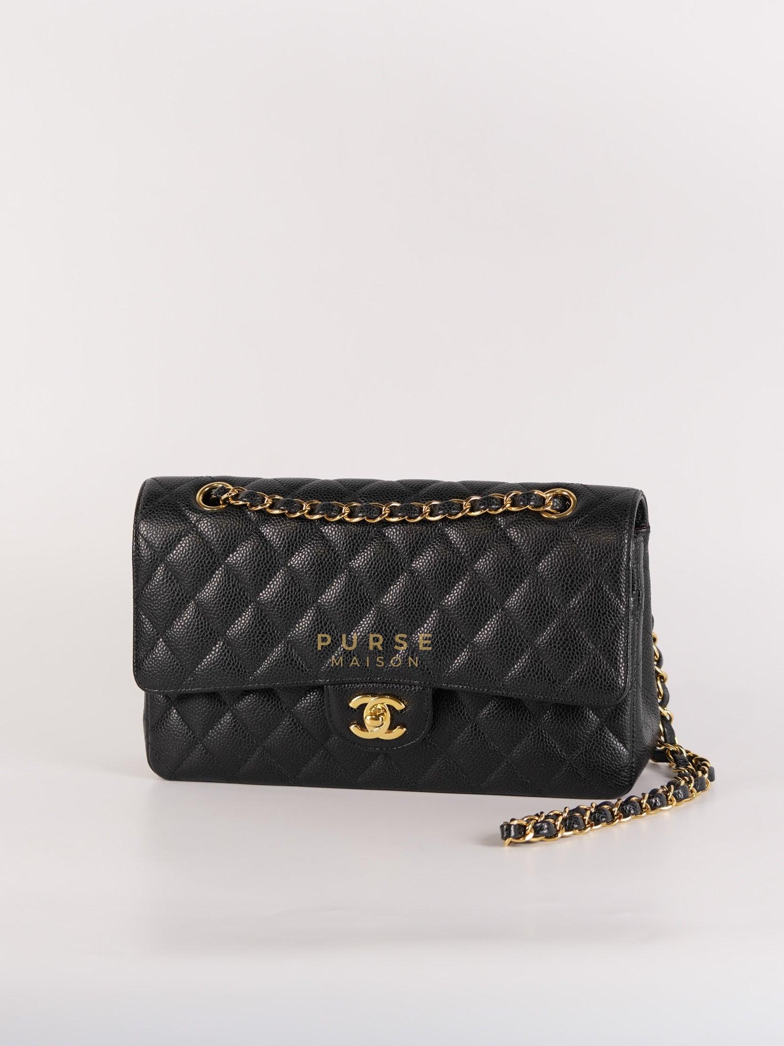 Classic Double Flap Medium in Black Quilted Caviar Leather & Gold Hardware Series 25 | Purse Maison Luxury Bags Shop