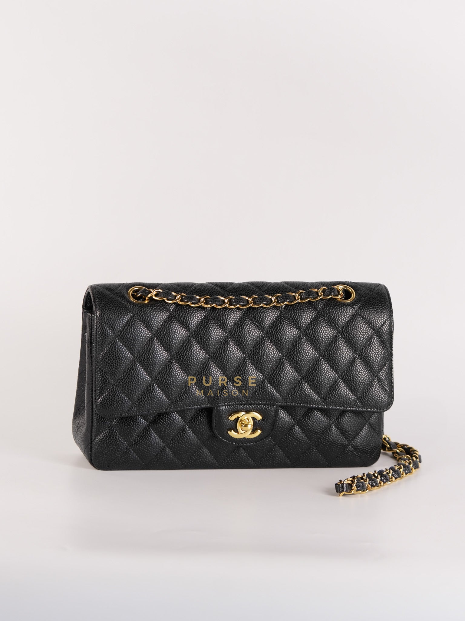 Classic Double Flap Medium in Black Quilted Caviar Leather & Gold Hardware Series 25 | Purse Maison Luxury Bags Shop
