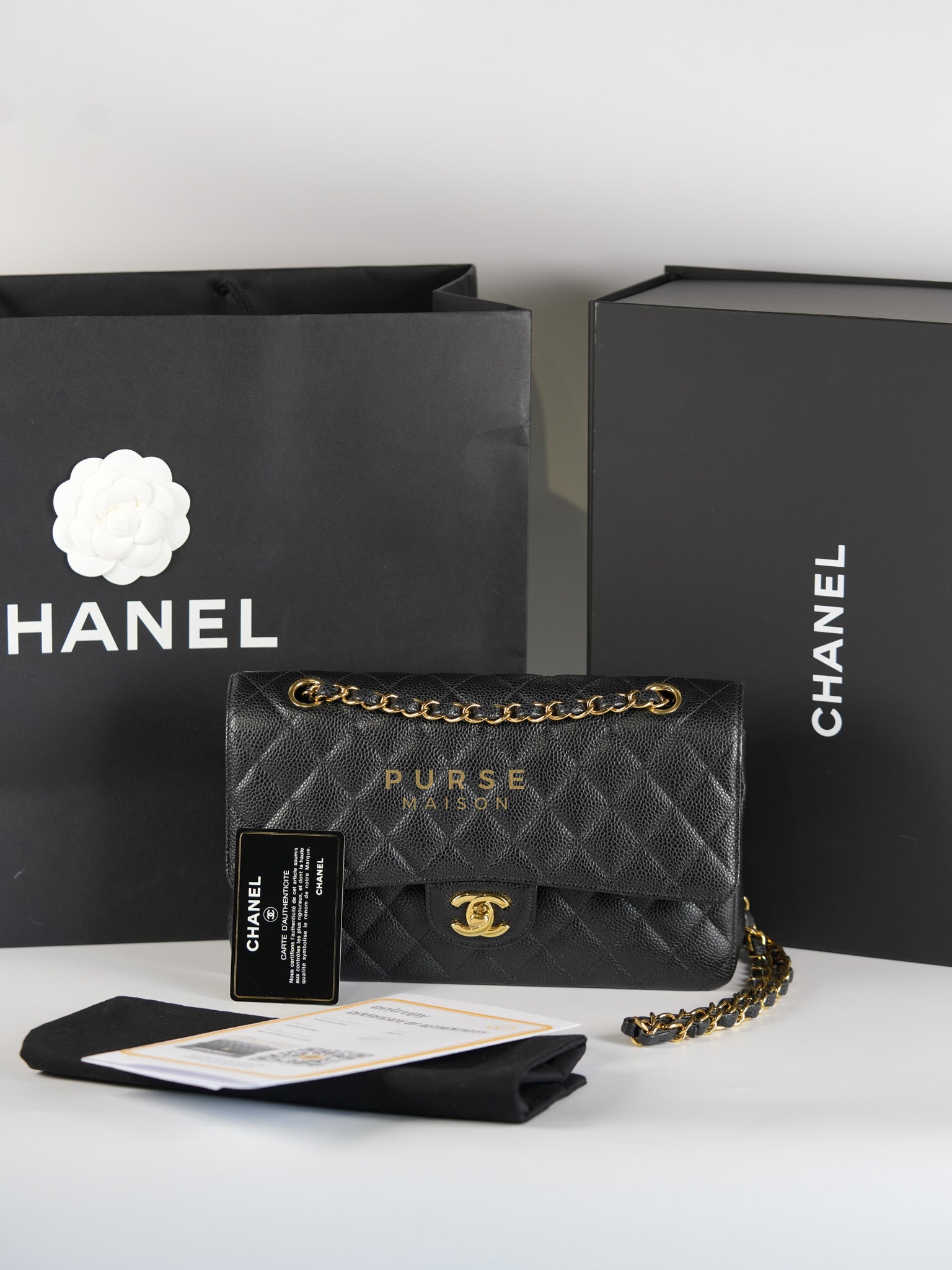 Classic Double Flap Medium in Black Quilted Caviar Leather & Gold Hardware Series 25 | Purse Maison Luxury Bags Shop