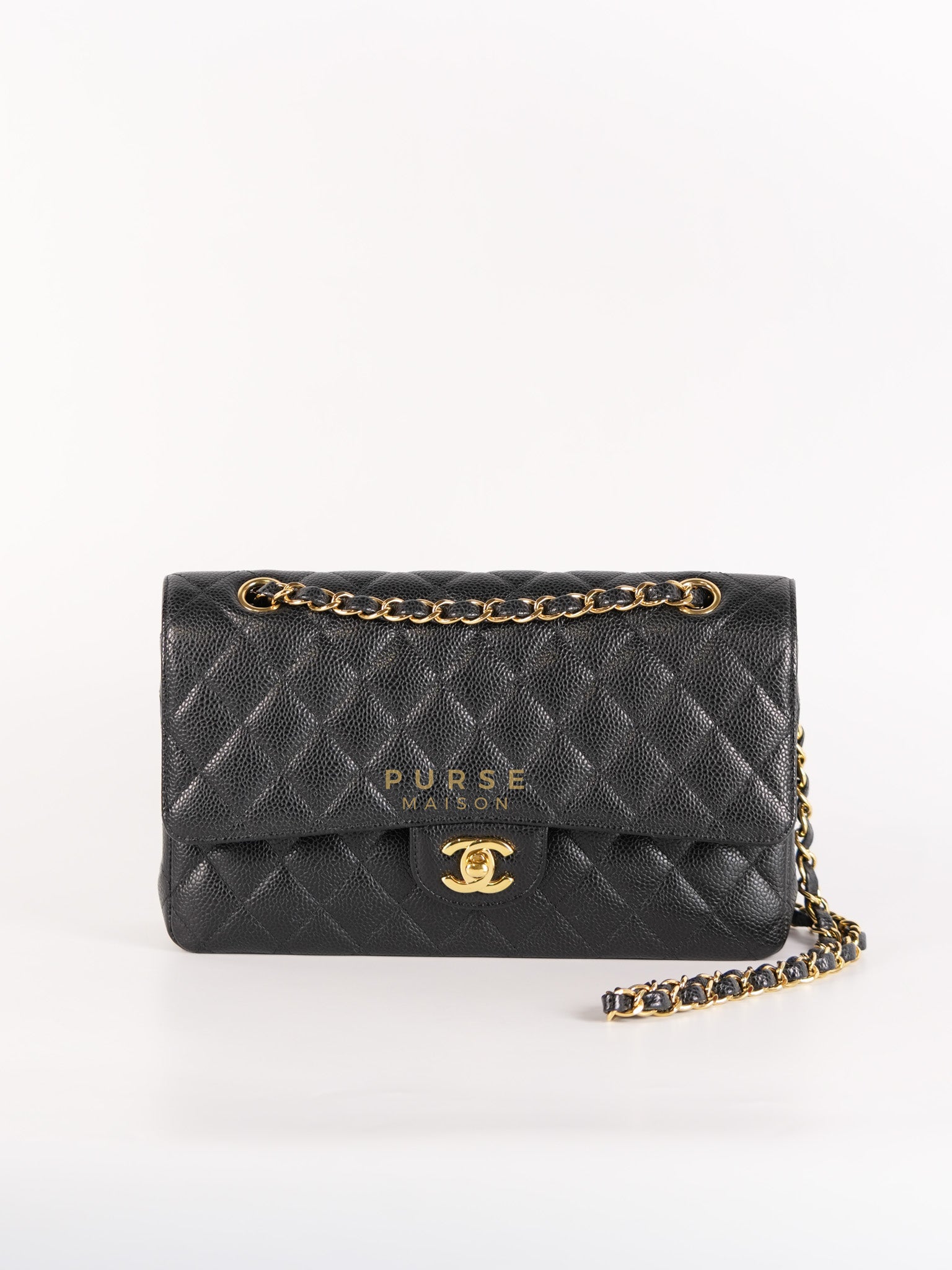 Classic Double Flap Medium in Black Quilted Caviar Leather & Gold Hardware Series 25 | Purse Maison Luxury Bags Shop