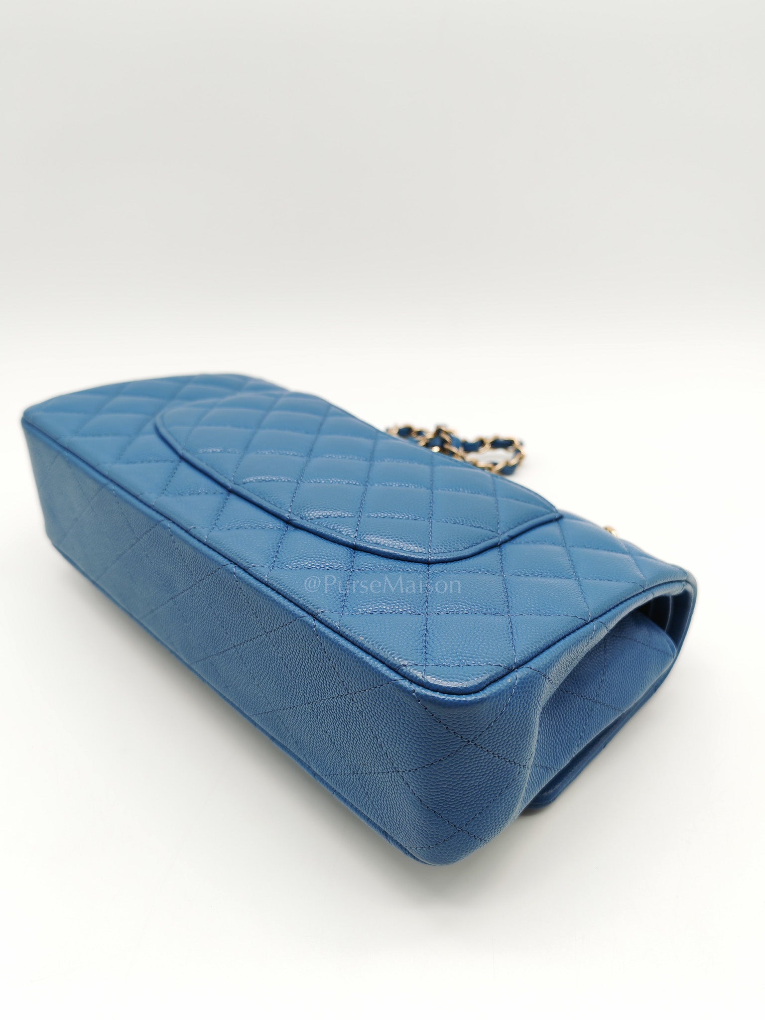Classic Double Flap Medium in Blue Caviar Leather & Light Gold Hardware (Series 30) | Purse Maison Luxury Bags Shop