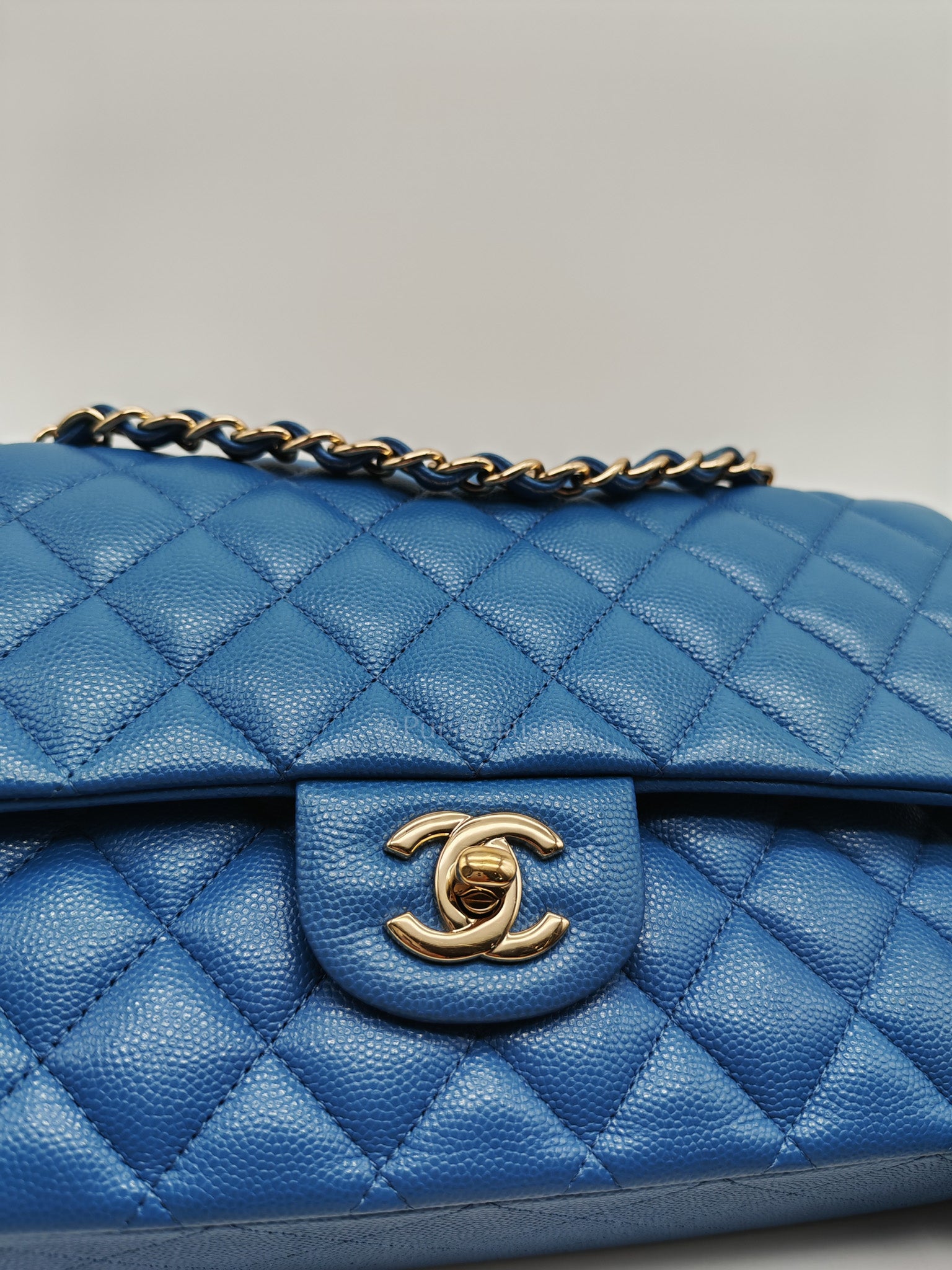Classic Double Flap Medium in Blue Caviar Leather & Light Gold Hardware (Series 30) | Purse Maison Luxury Bags Shop