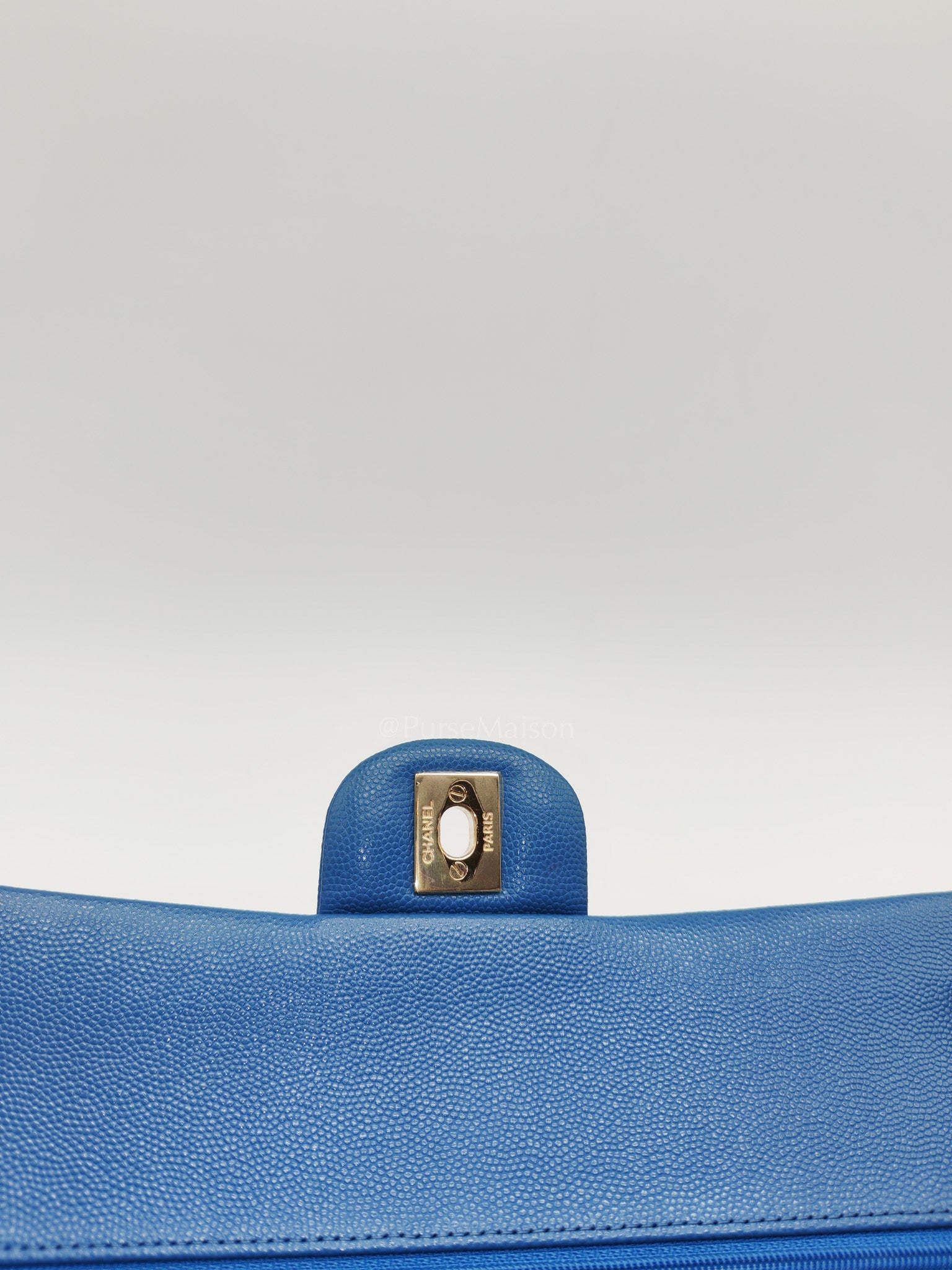 Classic Double Flap Medium in Blue Caviar Leather & Light Gold Hardware (Series 30) | Purse Maison Luxury Bags Shop