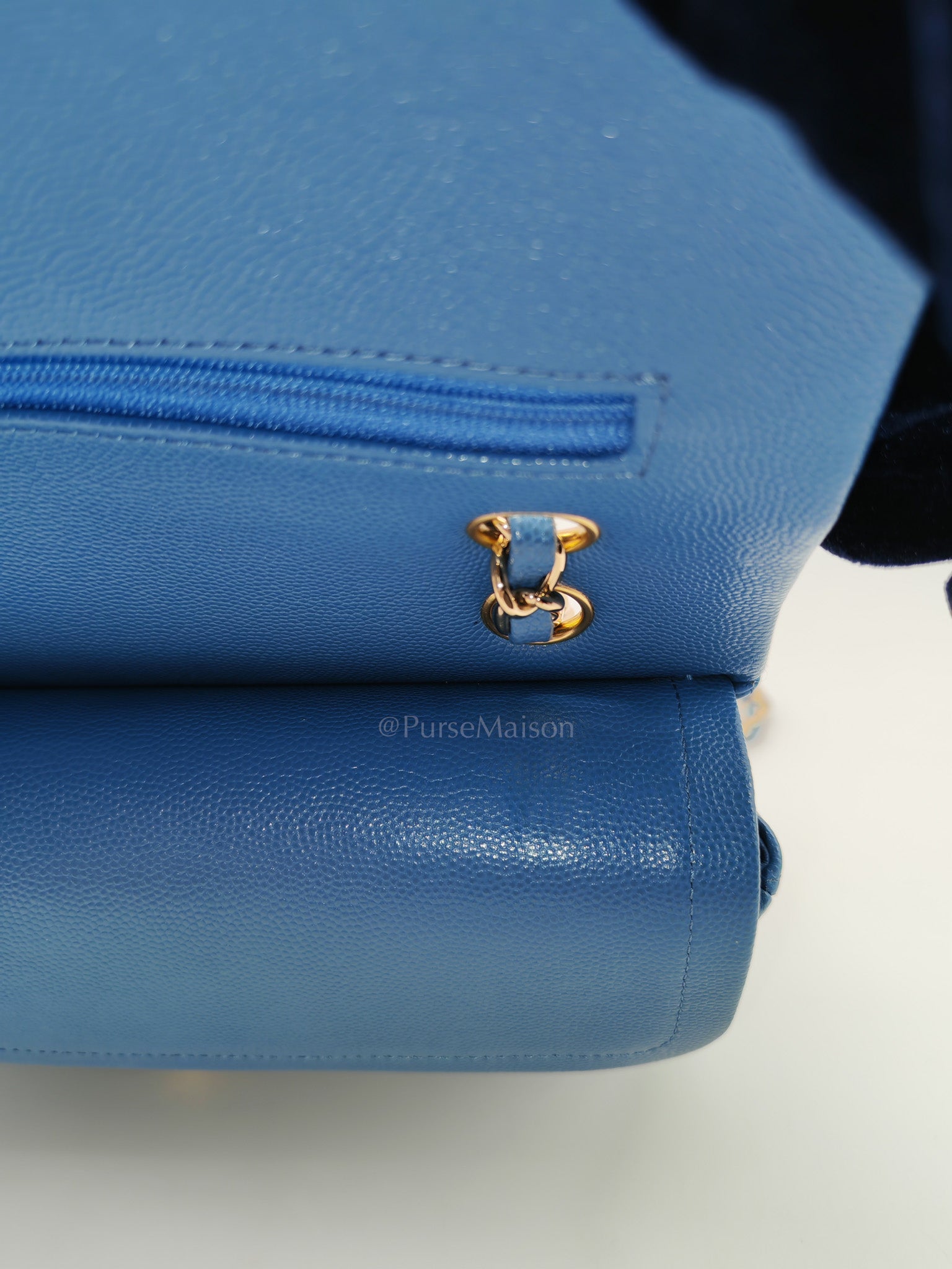Classic Double Flap Medium in Blue Caviar Leather & Light Gold Hardware (Series 30) | Purse Maison Luxury Bags Shop