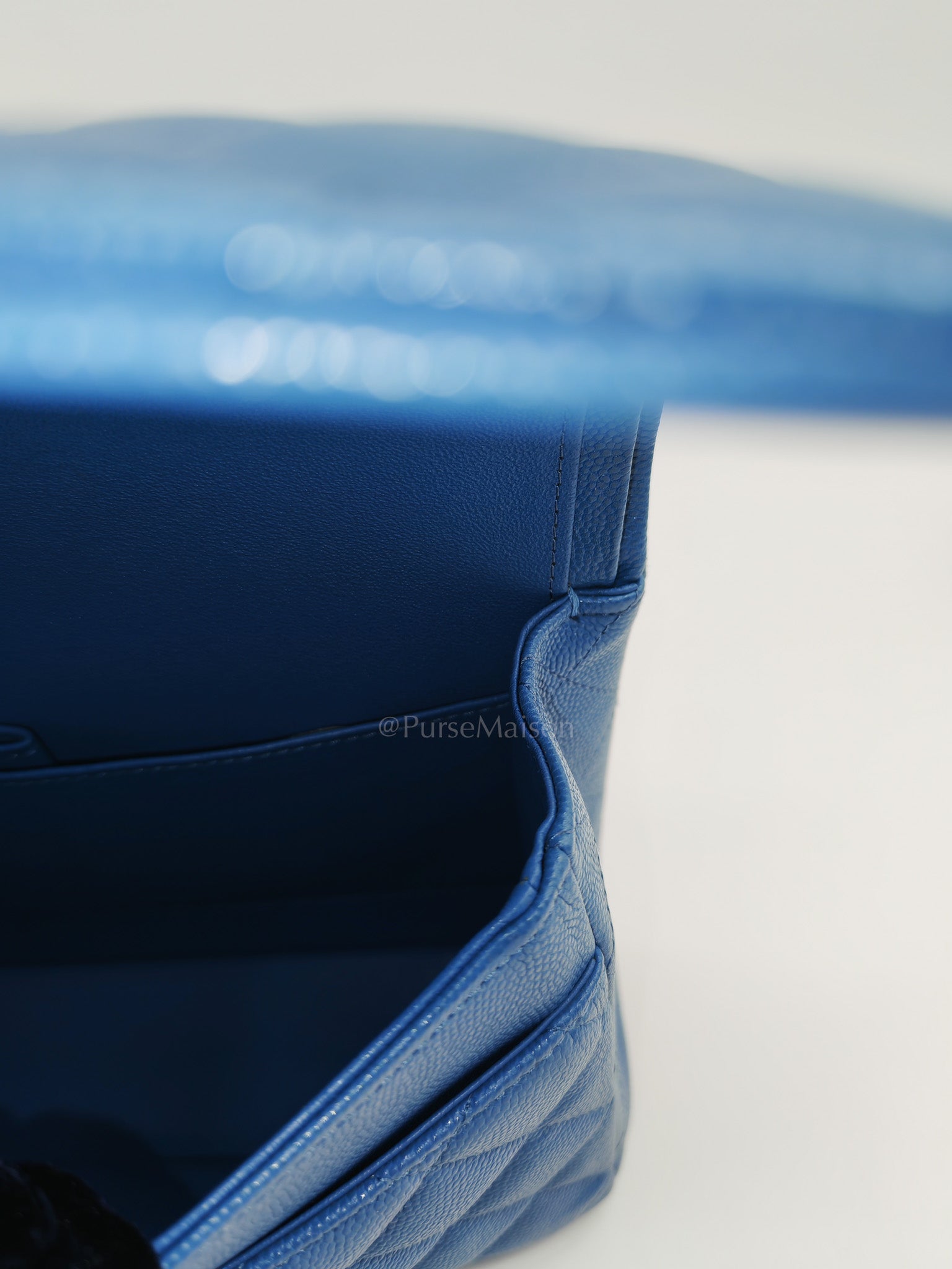 Classic Double Flap Medium in Blue Caviar Leather & Light Gold Hardware (Series 30) | Purse Maison Luxury Bags Shop