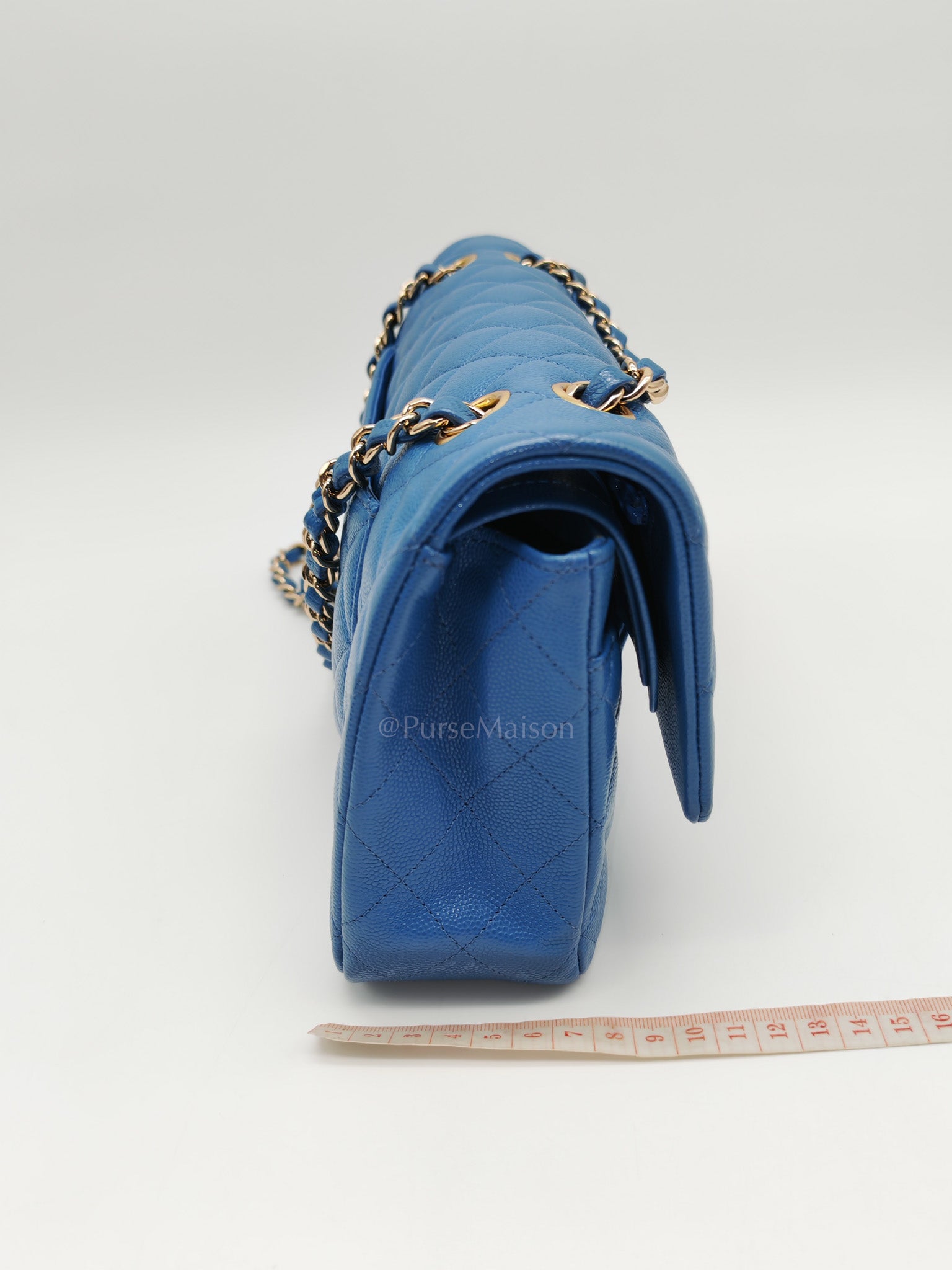 Classic Double Flap Medium in Blue Caviar Leather & Light Gold Hardware (Series 30) | Purse Maison Luxury Bags Shop