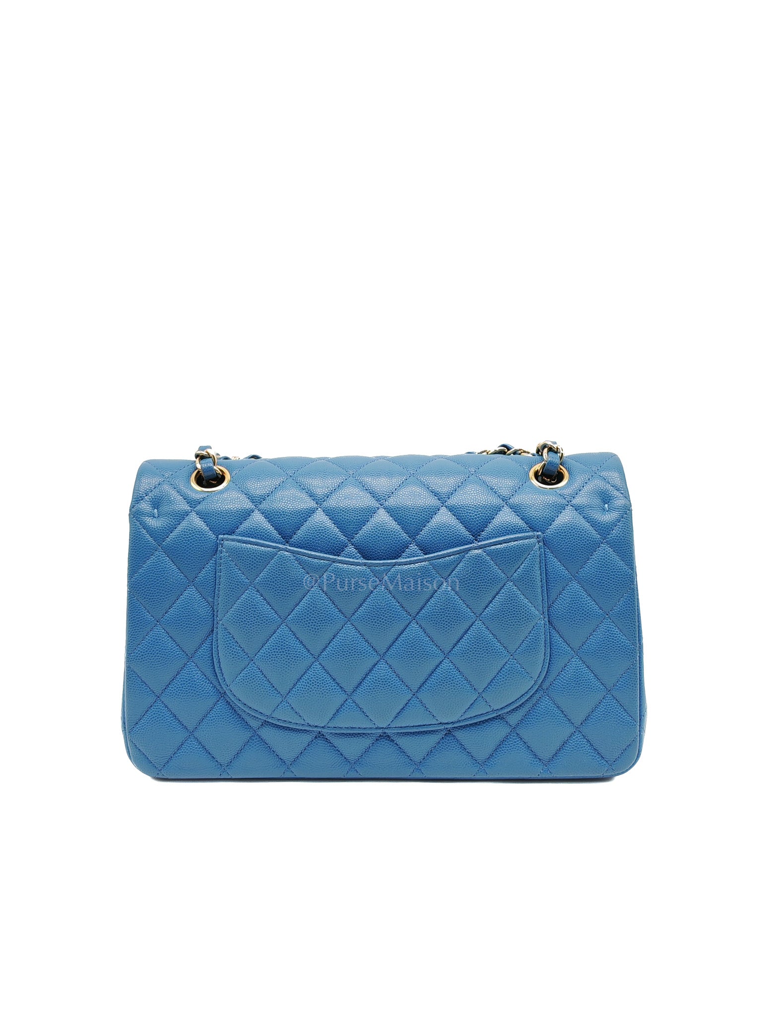 Classic Double Flap Medium in Blue Caviar Leather & Light Gold Hardware (Series 30) | Purse Maison Luxury Bags Shop