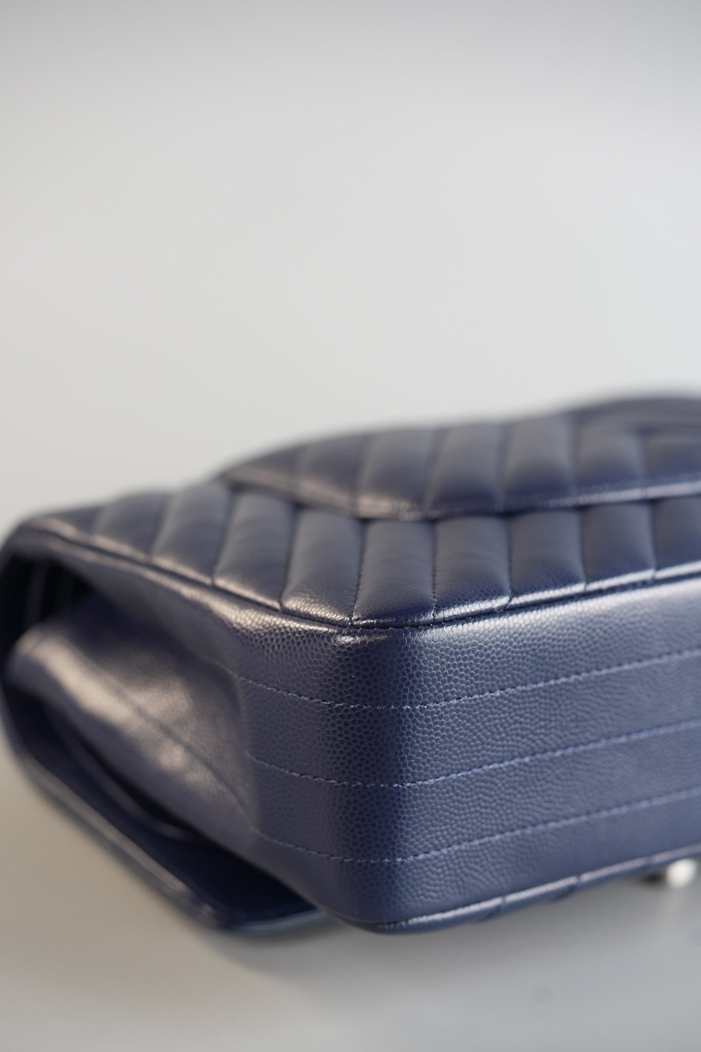 Classic Double Flap Medium in Blue Chevron Caviar Leather & Silver Hardware Series 22 | Purse Maison Luxury Bags Shop