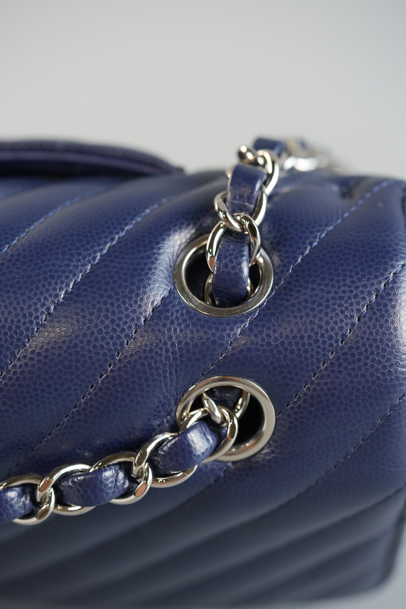 Classic Double Flap Medium in Blue Chevron Caviar Leather & Silver Hardware Series 22 | Purse Maison Luxury Bags Shop