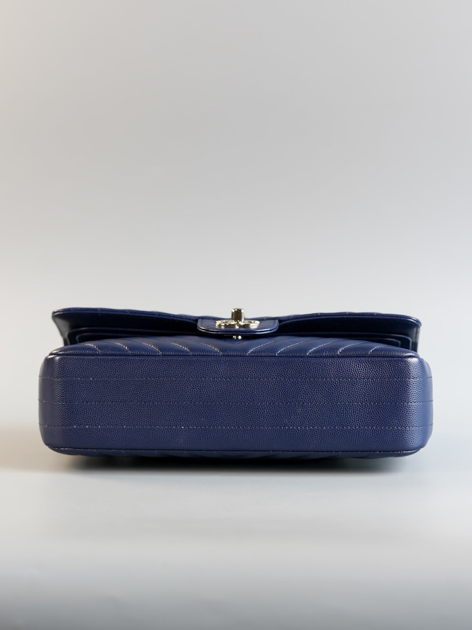 Classic Double Flap Medium in Blue Chevron Caviar Leather & Silver Hardware Series 22 | Purse Maison Luxury Bags Shop