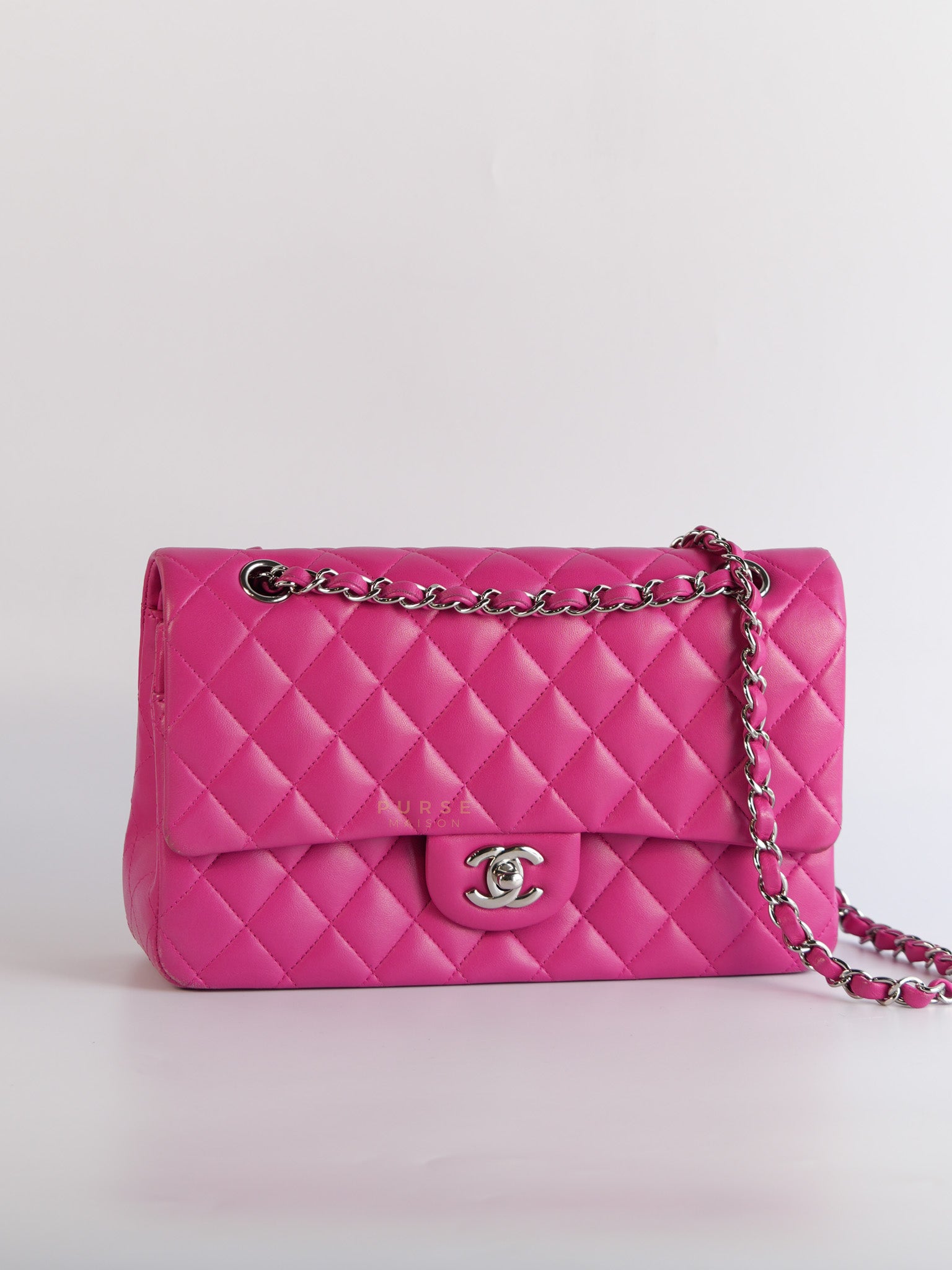 Classic Double Flap Medium in Hot Pink Lambskin Leather Silver Hardware Series 19 | Purse Maison Luxury Bags Shop