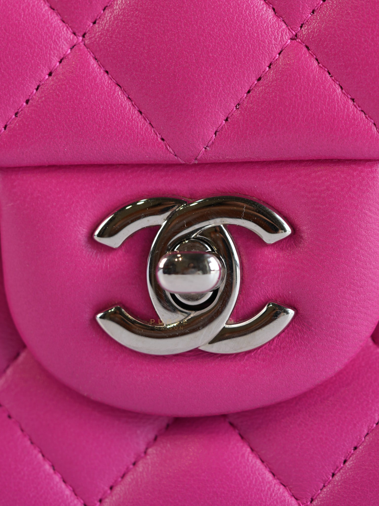Classic Double Flap Medium in Hot Pink Lambskin Leather Silver Hardware Series 19 | Purse Maison Luxury Bags Shop