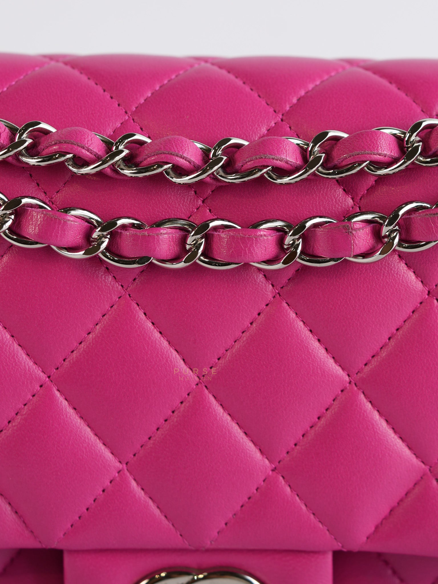 Classic Double Flap Medium in Hot Pink Lambskin Leather Silver Hardware Series 19 | Purse Maison Luxury Bags Shop