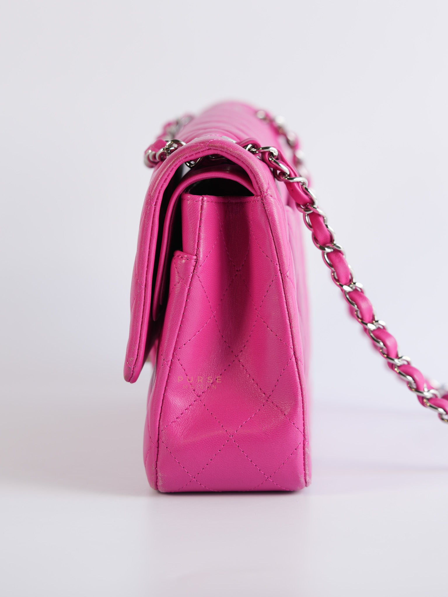 Classic Double Flap Medium in Hot Pink Lambskin Leather Silver Hardware Series 19 | Purse Maison Luxury Bags Shop