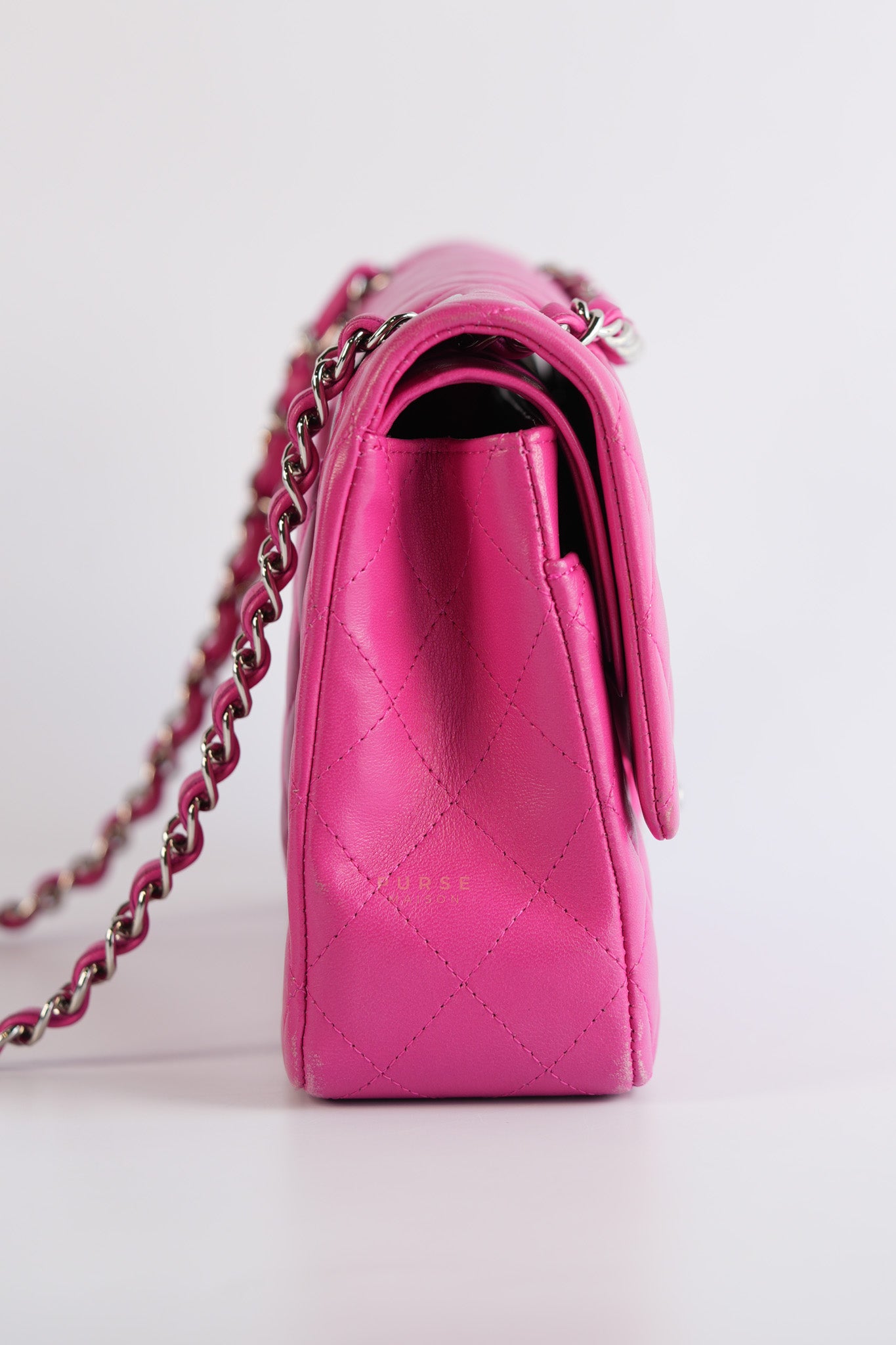Classic Double Flap Medium in Hot Pink Lambskin Leather Silver Hardware Series 19 | Purse Maison Luxury Bags Shop