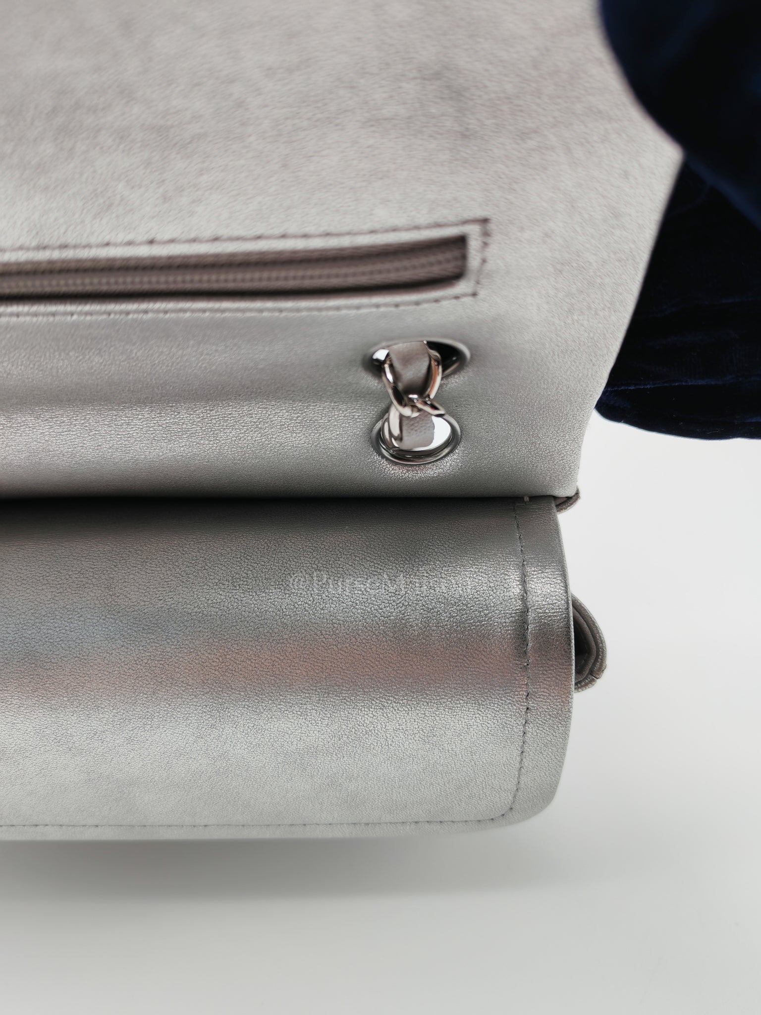 Classic Double Flap Medium in Metallic Silver and Silver Hardware (Microchip) | Purse Maison Luxury Bags Shop