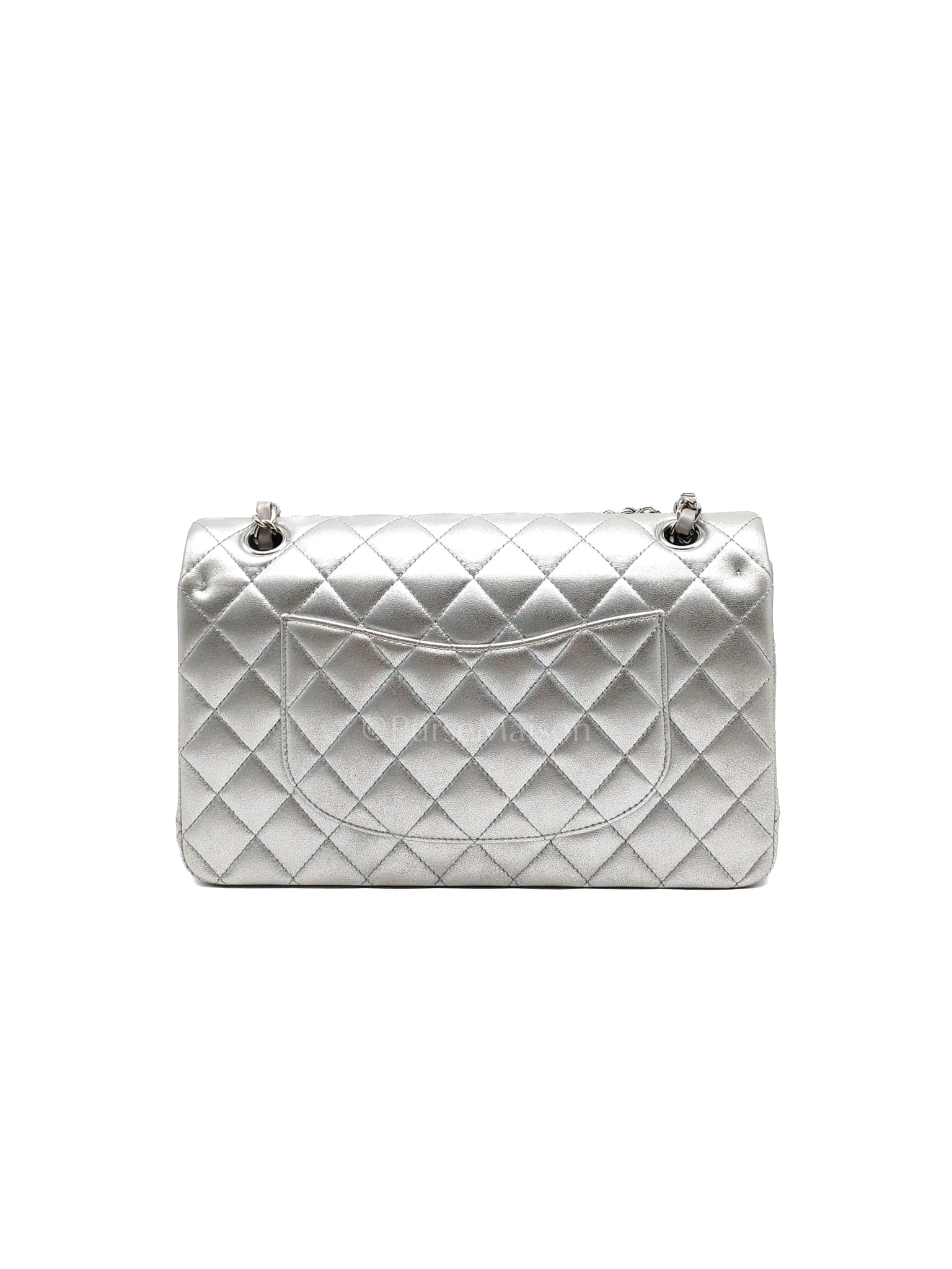Classic Double Flap Medium in Metallic Silver and Silver Hardware (Microchip) | Purse Maison Luxury Bags Shop