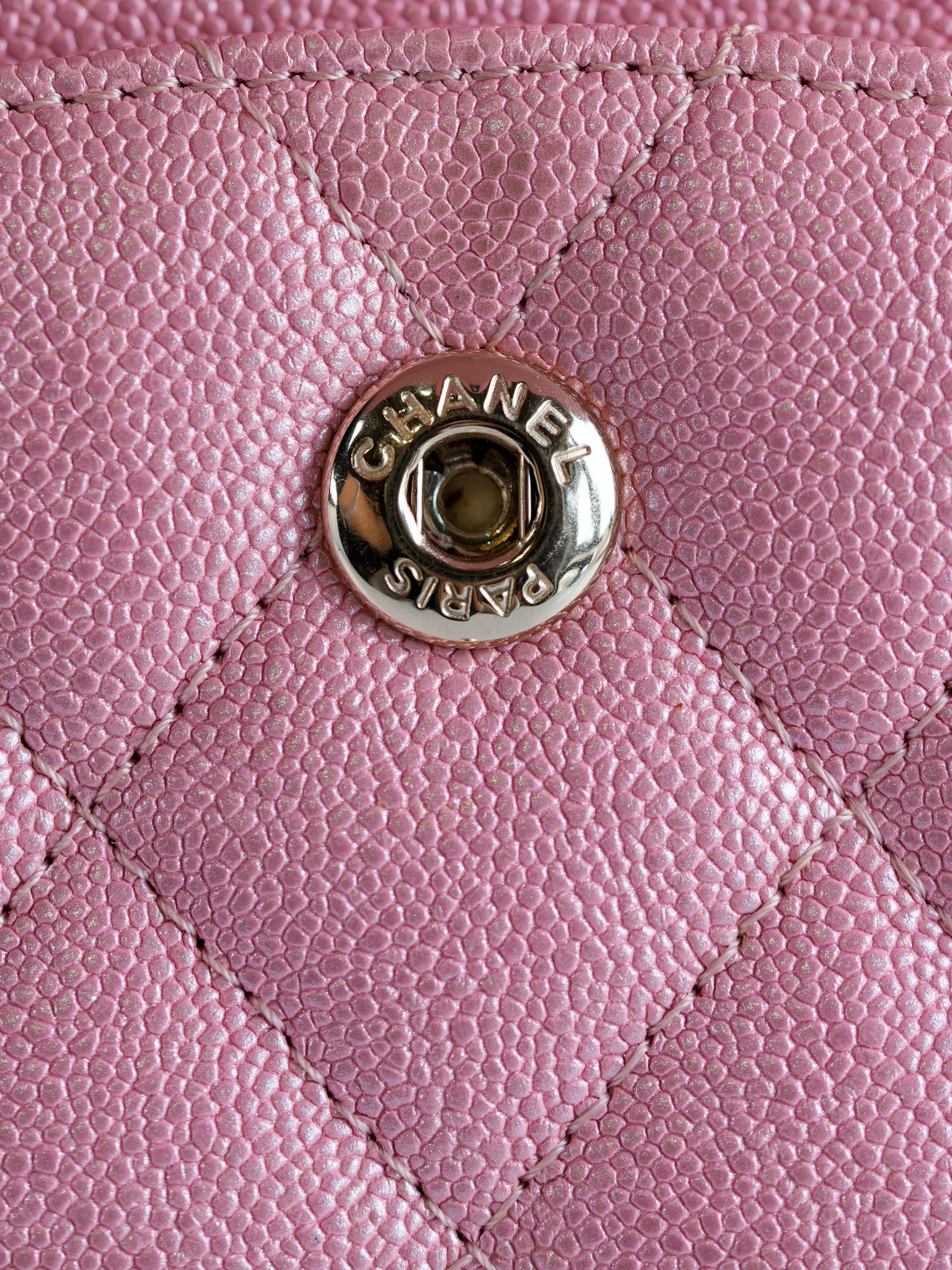 Classic Double Flap Medium Iridescent Pink Caviar Leather Light Gold Hardware Series 28 | Purse Maison Luxury Bags Shop