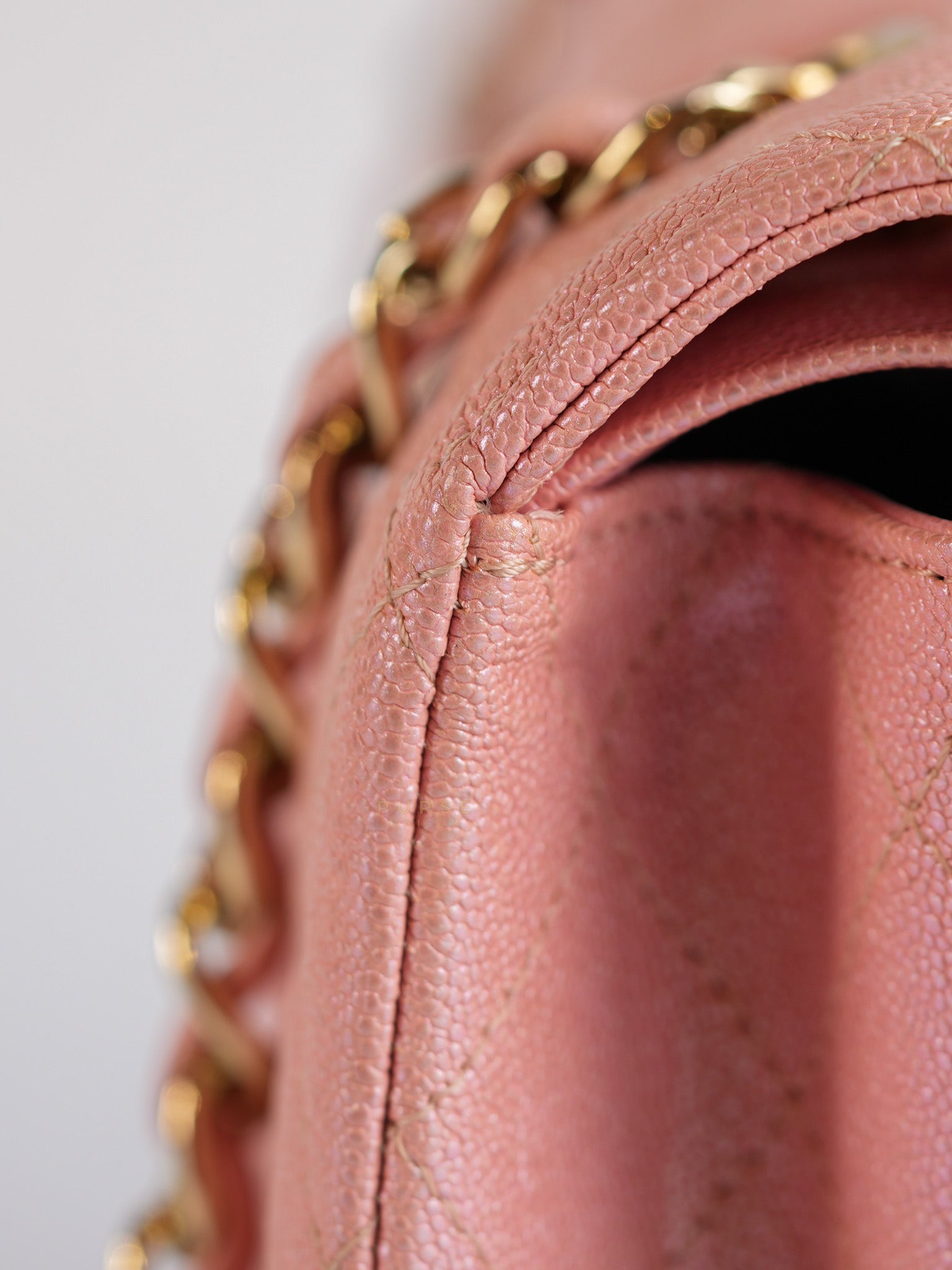 Classic Double Flap Medium Iridescent Pink Caviar Leather Light Gold Hardware Series 28 | Purse Maison Luxury Bags Shop