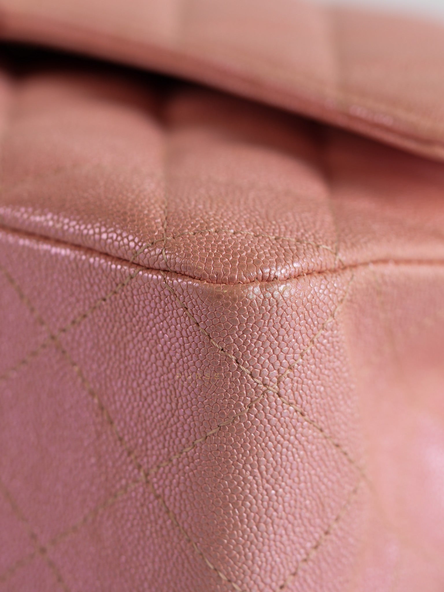 Classic Double Flap Medium Iridescent Pink Caviar Leather Light Gold Hardware Series 28 | Purse Maison Luxury Bags Shop