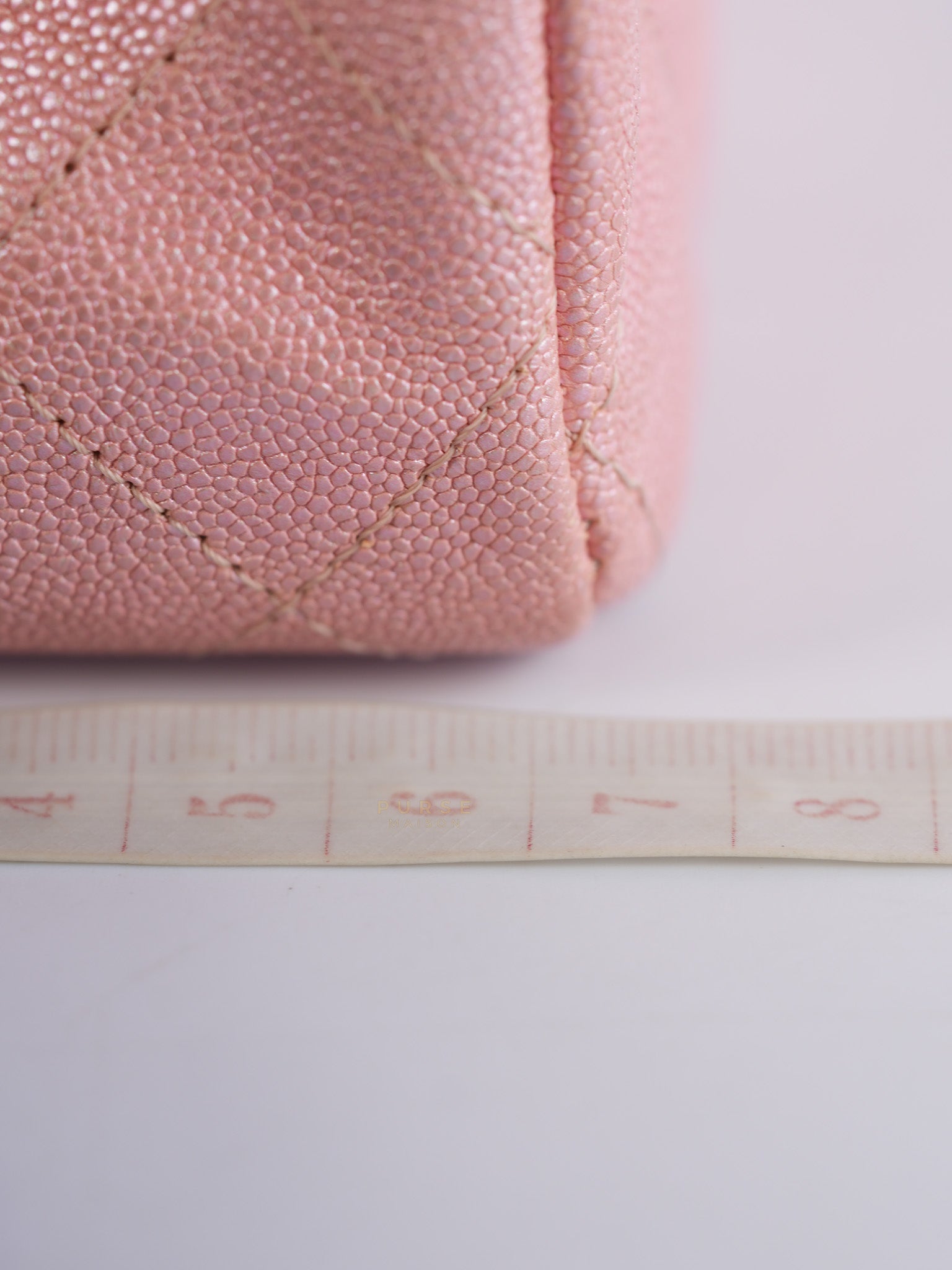 Classic Double Flap Medium Iridescent Pink Caviar Leather Light Gold Hardware Series 28 | Purse Maison Luxury Bags Shop