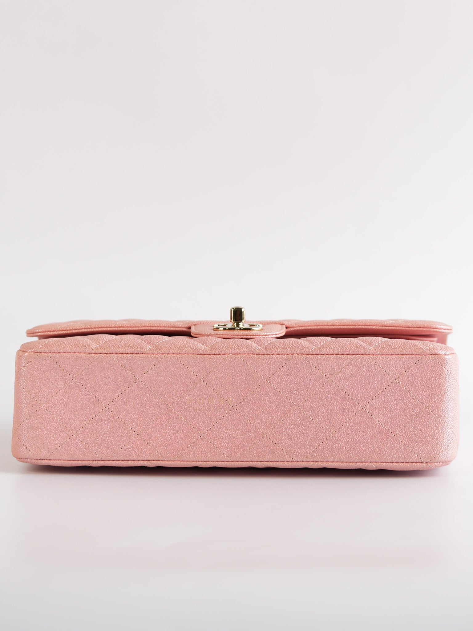 Classic Double Flap Medium Iridescent Pink Caviar Leather Light Gold Hardware Series 28 | Purse Maison Luxury Bags Shop