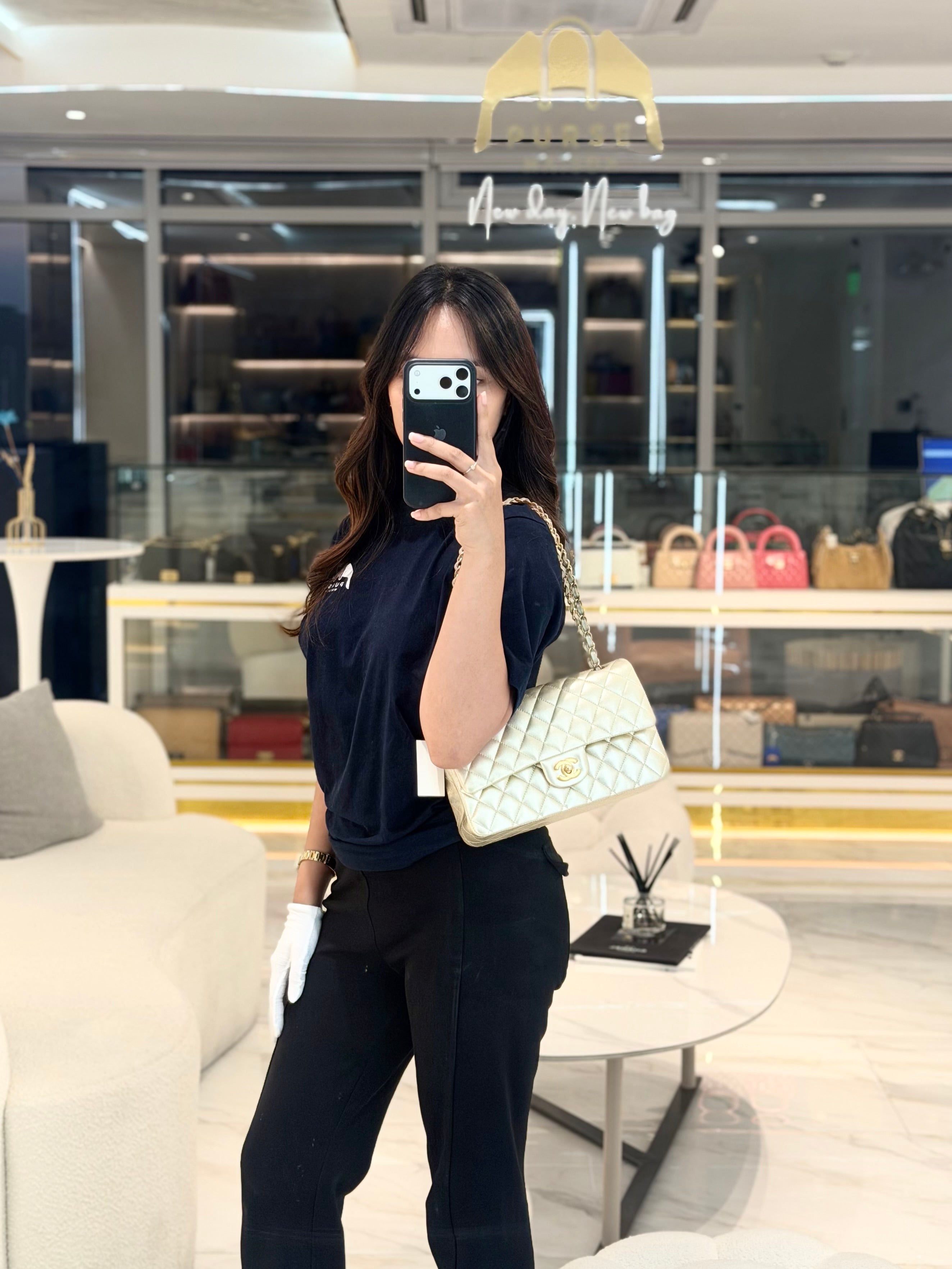Classic Double Flap Medium Metallic Gold Lambskin Leather and Aged Gold Hardware (Microchip) | Purse Maison Luxury Bags Shop
