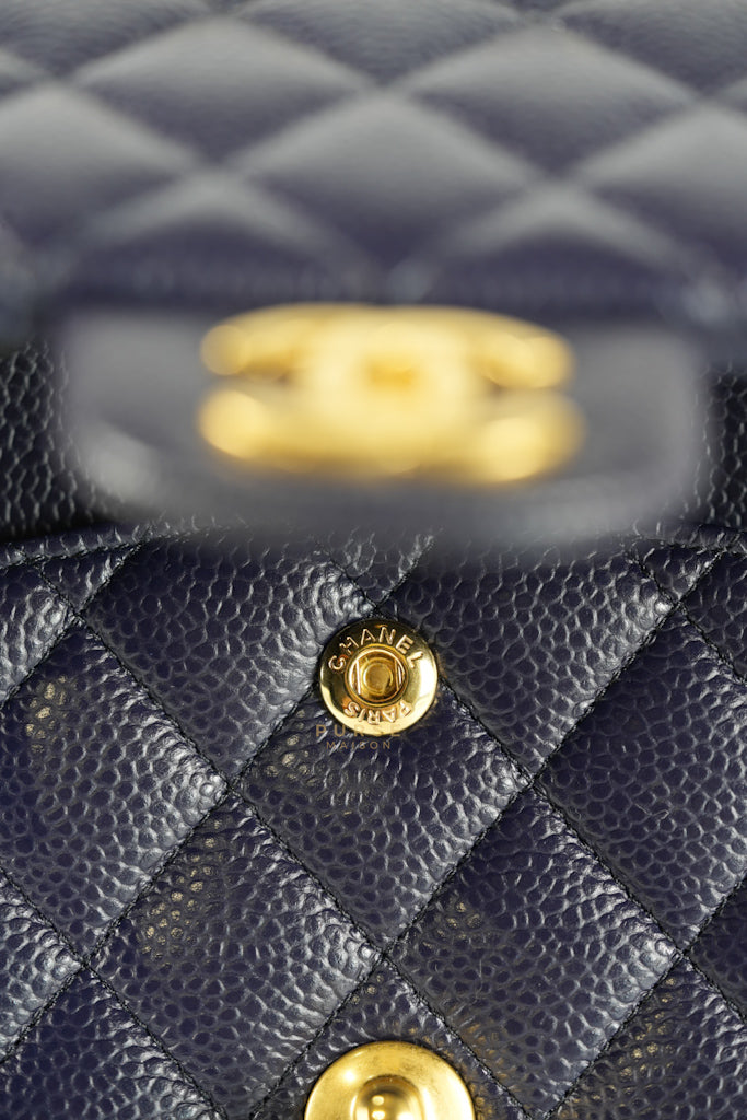 Classic Double Flap Medium Navy Blue Quilted Caviar Leather in Aged Gold Hardware Series 21 | Purse Maison Luxury Bags Shop