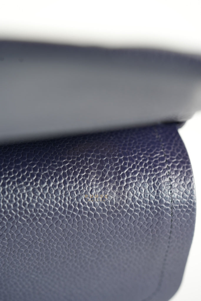 Classic Double Flap Medium Navy Blue Quilted Caviar Leather in Aged Gold Hardware Series 21 | Purse Maison Luxury Bags Shop